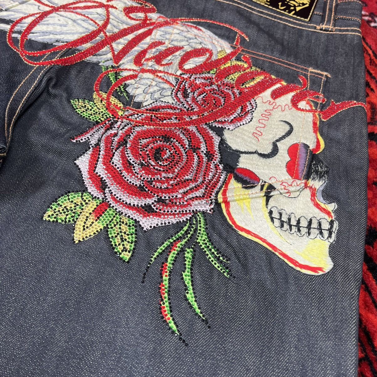 Ed Hardy Christian Audigier Denim Y2K Streetwear Shorts Skull Roses Size US 34 / EU 50 - 7 Thumbnail