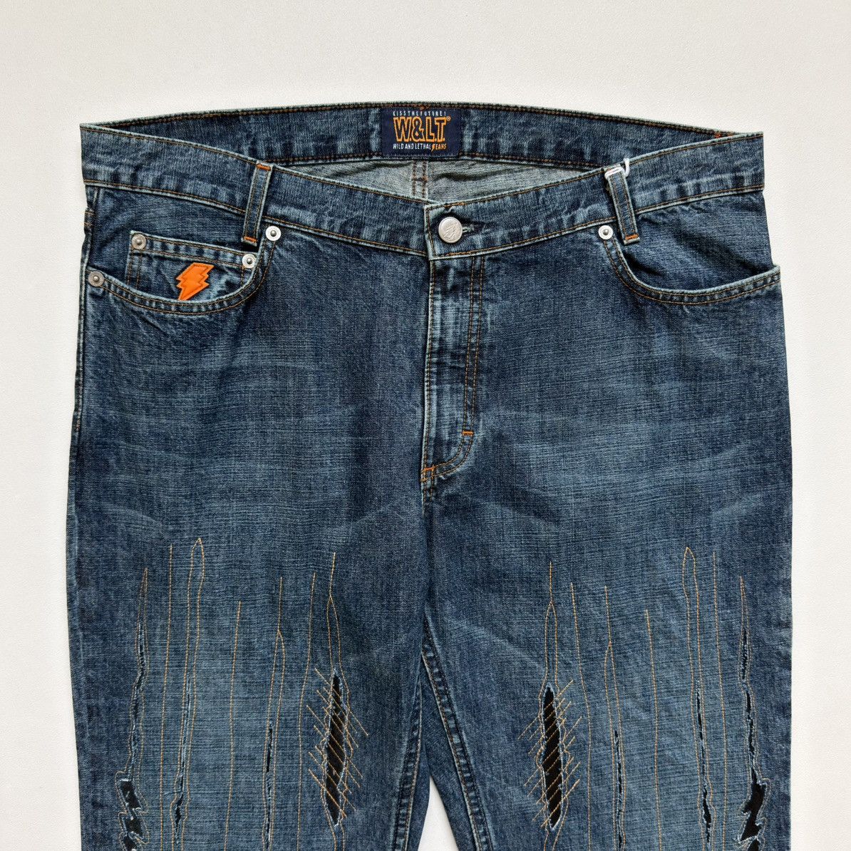 Walter Van Beirendonck 1990s ‘Lightning Bolt’ Scar Stitch Denim Jeans Size US 32 / EU 48 - 3 Thumbnail