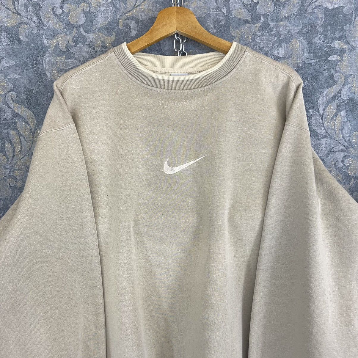 image of Y2K Nike Center Swoosh Beige Crewneck Sweatshirt, Men's (Size XL)