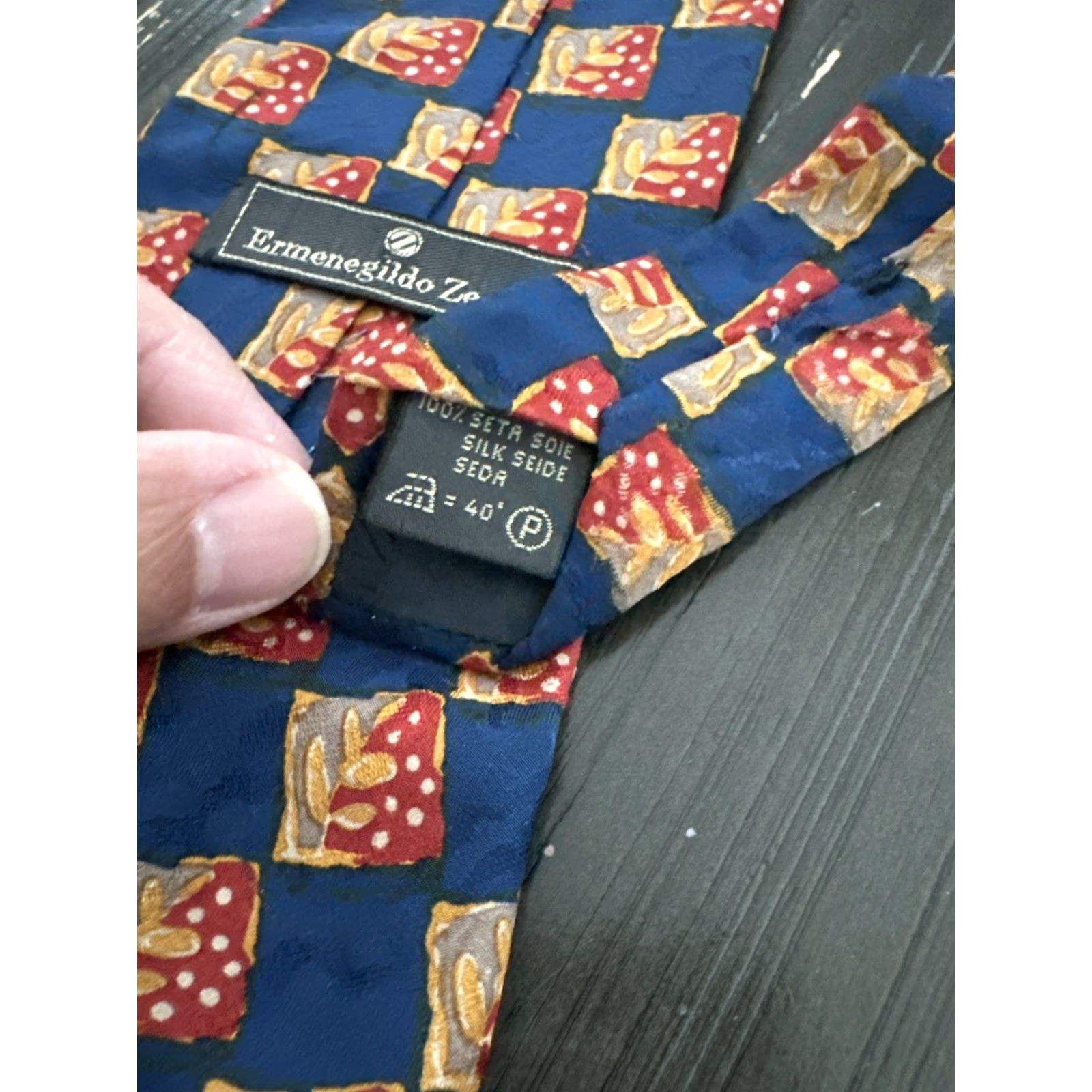 Ermenegildo Zegna VINTAGE Ermenegildo Zegna Silk Tie Classic Geometric Blue Red Leaf One Size Italy Mens Size ONE SIZE - 4 Thumbnail