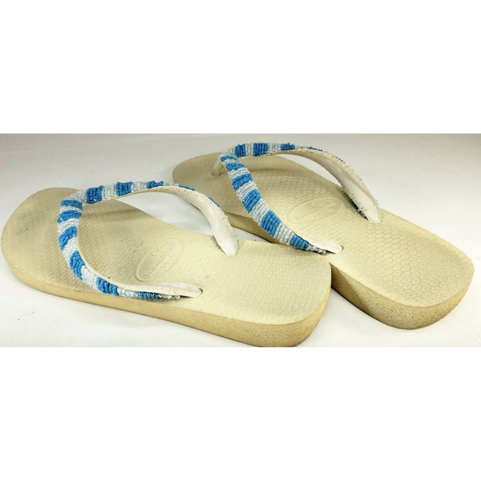 Vintage VINTAGE? No — Havaianas Flip Flops Women’s US Sz 7/8 Blue White Beaded Straps Sandal Women 7/8 Blue White Beaded Straps Casual Comfort Size US 7 / IT 37 - 5 Thumbnail