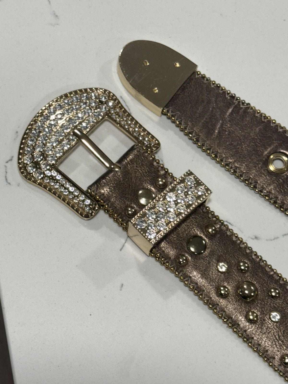 Vintage Vintage Kathy Van Zealand Rhinestone Cowboy Y2K Belt Size 32 - 14 Thumbnail