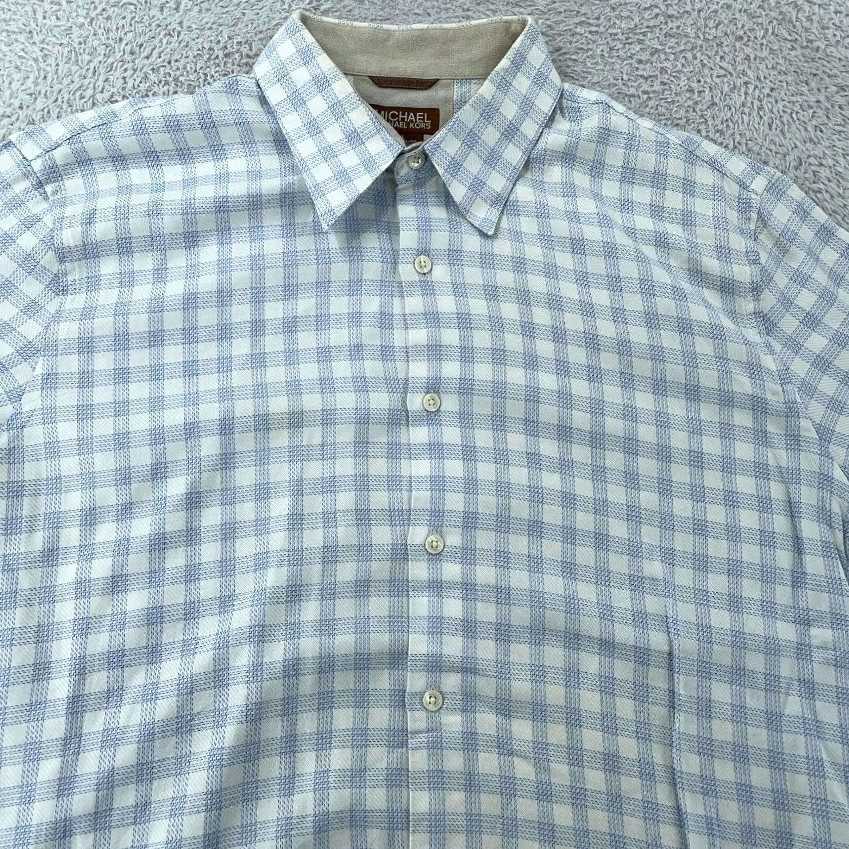 Vintage MICHAEL Michael Kors Shirt Mens XL Blue White Short Sleeve Button Gingham Plaid Size US XL / EU 56 / 4 - 2 Thumbnail