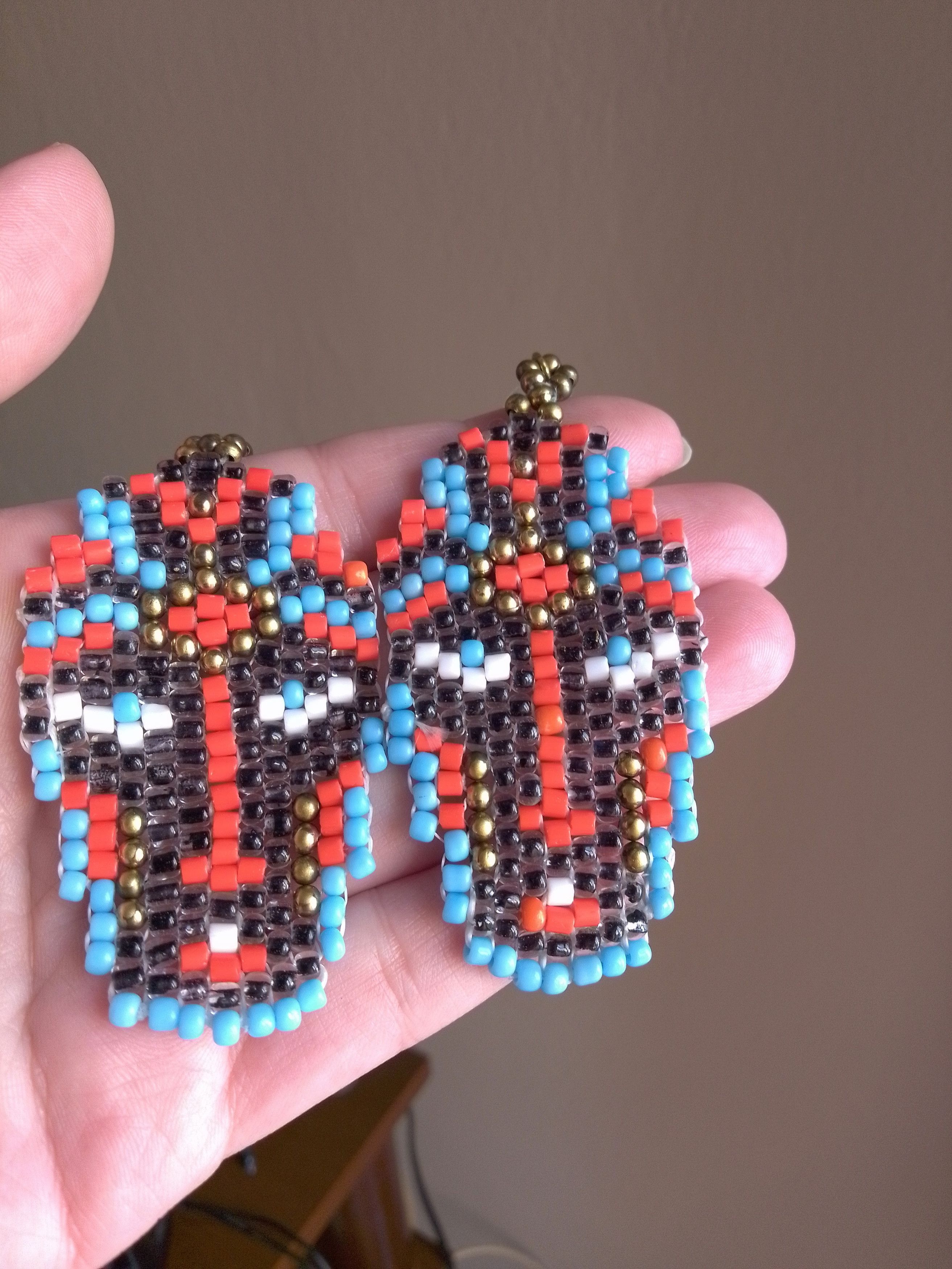 Handmade Earrings Ethnic Tribal Face Black Embroidered Size ONE SIZE - 2 Thumbnail