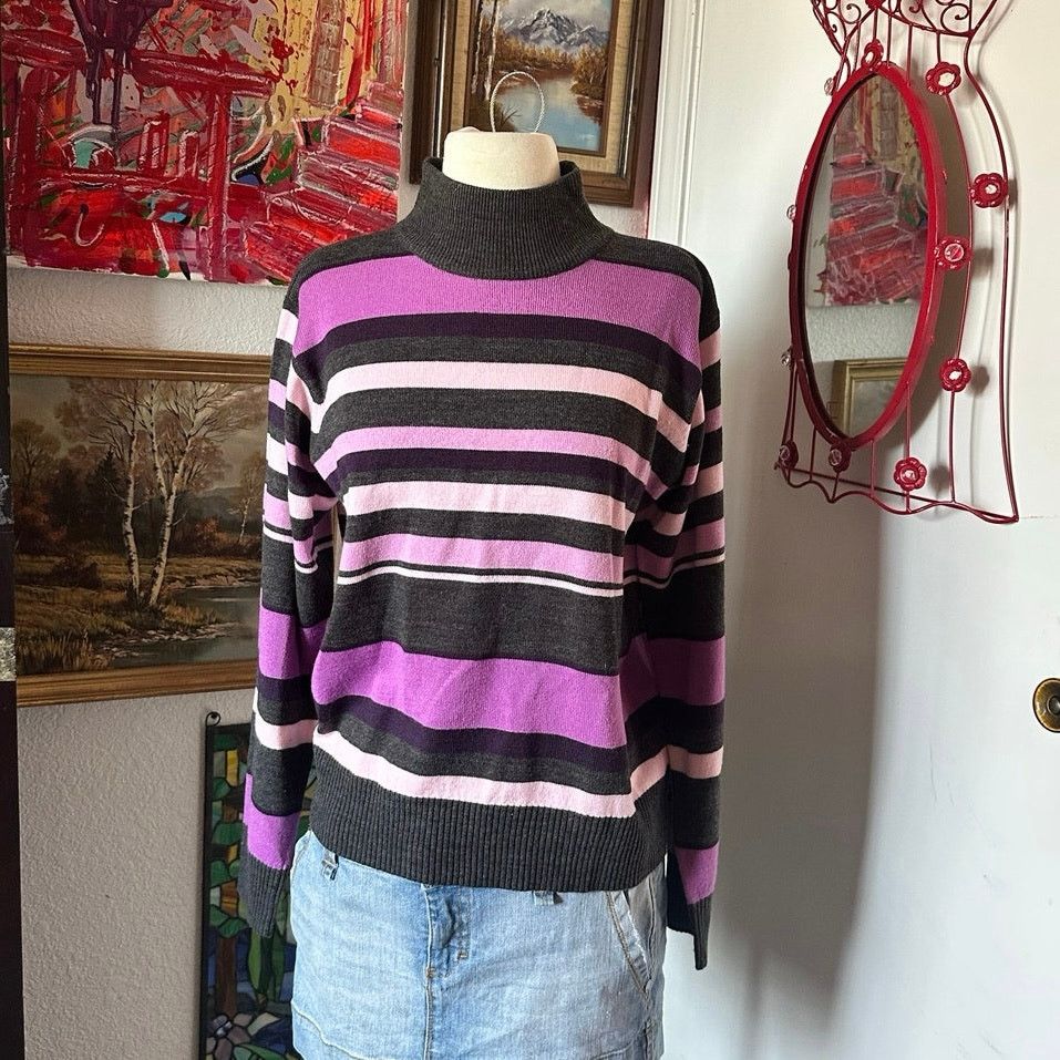 Other dress barn purple gray striped turtleneck sweater Size M / US 6-8 / IT 42-44 - 1 Thumbnail