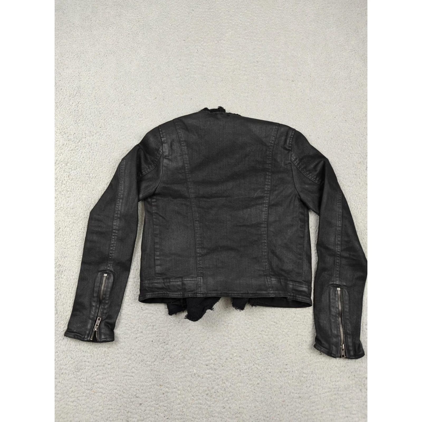 Free People Free People Jacket Womens 6 Black Denim Knit Shawl Moto Zip Pockets Collarless Jackets Size M / US 6-8 / IT 42-44 - 5 Thumbnail
