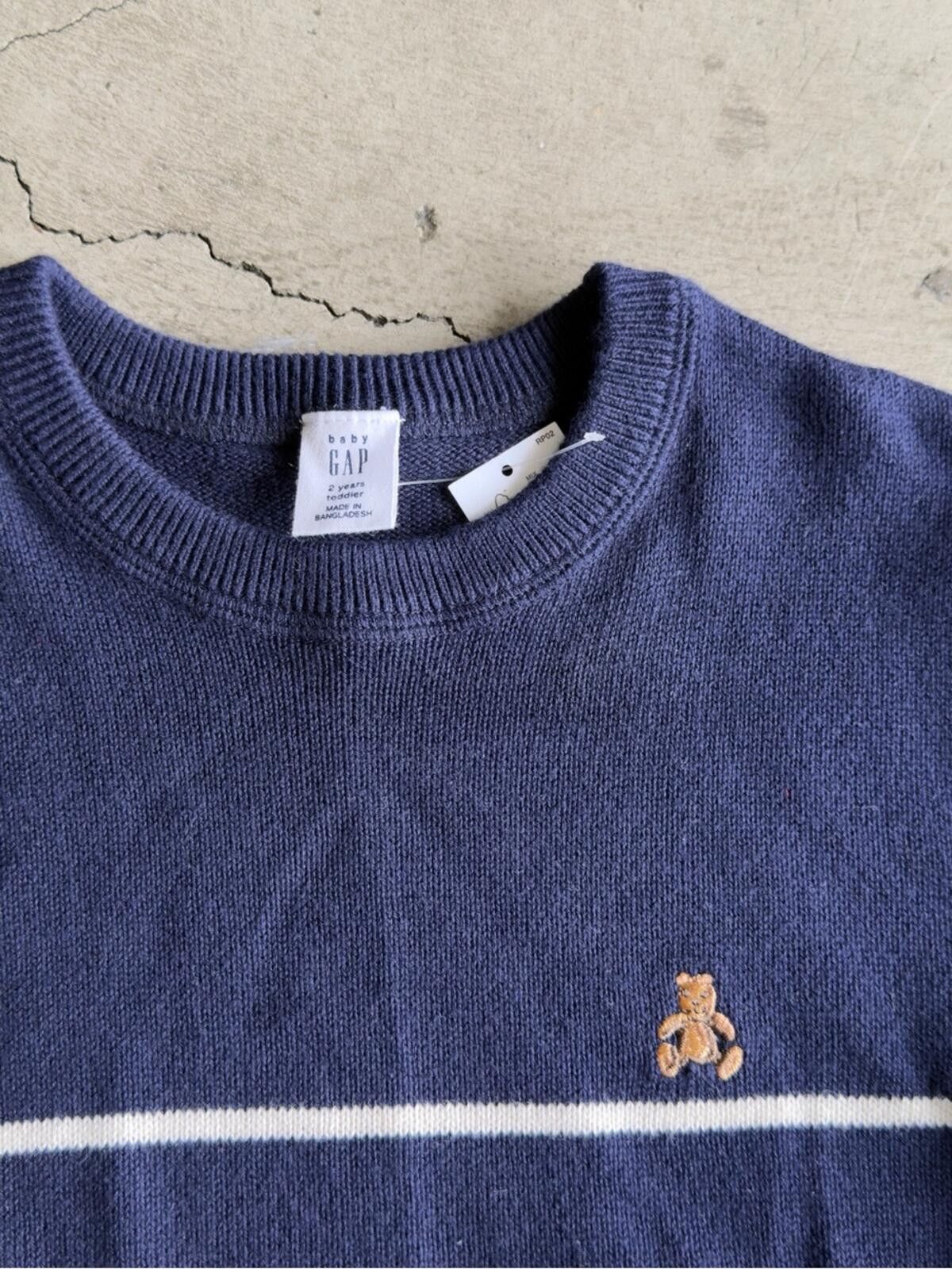 Gap Baby Gap / Stripe Crew Bear Sweater / Navy 2Y Size US XXS / EU 40 - 4 Thumbnail