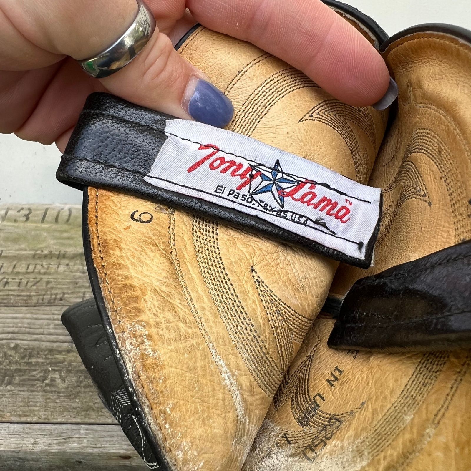 VTG Tony Lama gray textured almond toe cowboy boots 8 1/2 D display picture 3