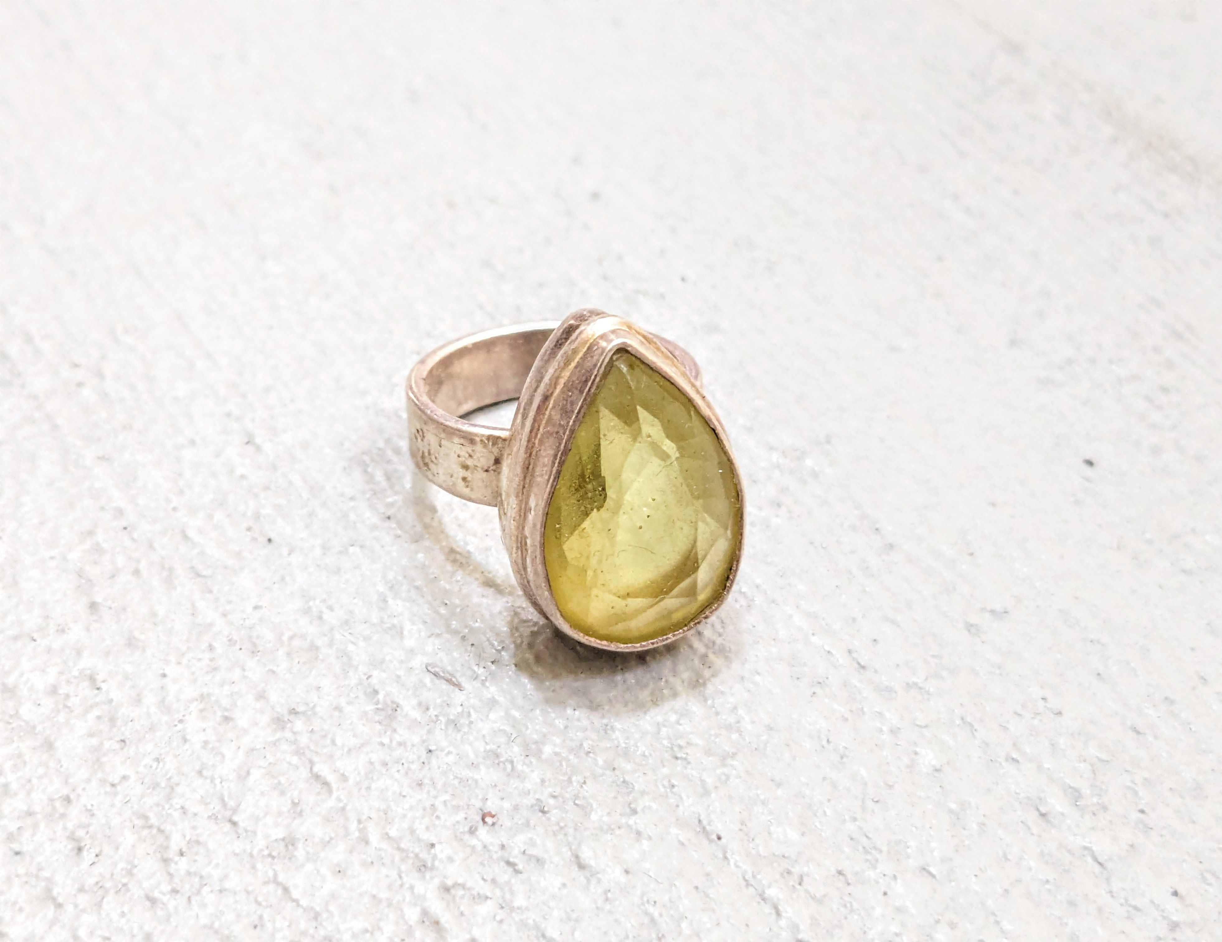 image of Jewelry x Vintage Sterling Silver Ring 6.75 Citrine Pear Teardrop Cocktail in Silver/Yellow, Men's