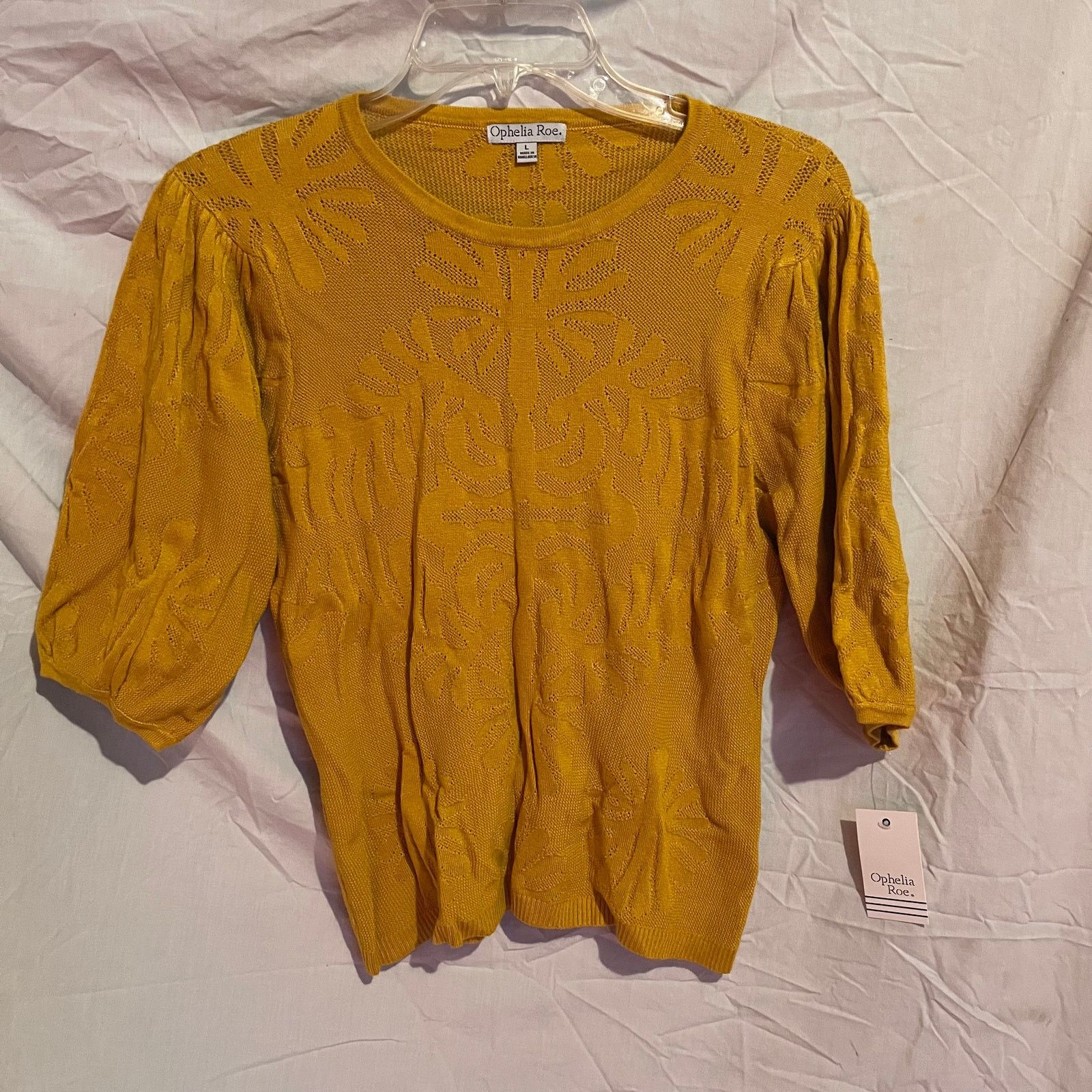 Other NWT Ophelia Roe Mustard colored Floral Knit Sweater Size L / US 10 / IT 46 - 1 Thumbnail