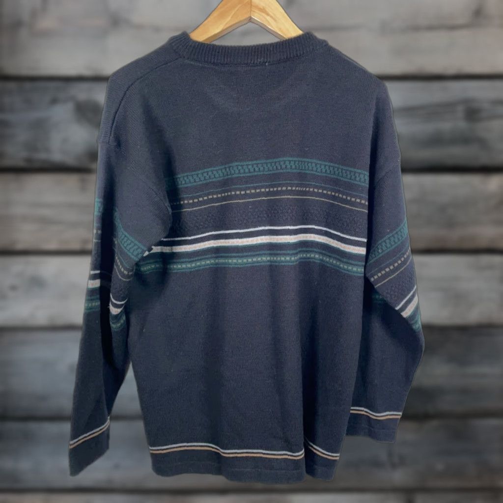 Vintage VINTAGE County Seat Sweater Shirt XL Men Black Green Striped Knit Crewneck Acrylic Knit VTG Pullover Size US XL / EU 56 / 4 - 1 Thumbnail