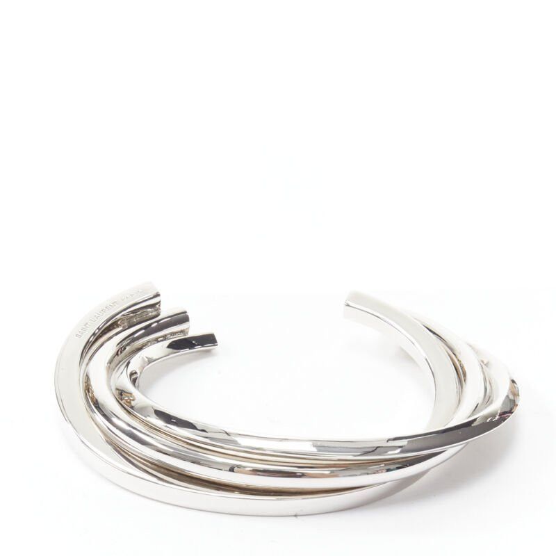 Saint Laurent Paris SAINT LAURENT Hedi Slimane silver brass architectural triple twist cuff bracelet Size ONE SIZE - 1 Thumbnail