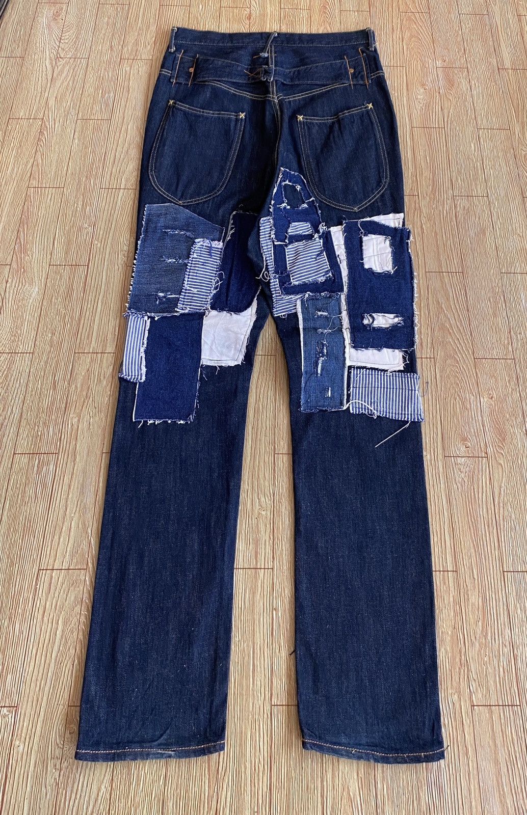 Kapital Rare Vintage Kapital Sashiko Boro Buckle Back Denim 1990s Size US 33 - 2 Thumbnail