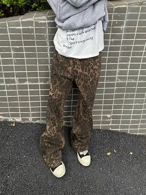 Japanese Brand Minako x Rina Leopard Print High Street Vintage Loose Jeans Size US 31 - 3 Thumbnail
