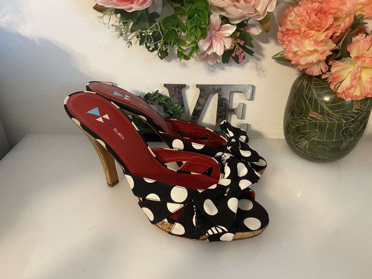 Vintage Daniblack Women’s Wanda Sandal Blk White Polka Dots 10M Size US 10 / IT 40 - 2 Thumbnail