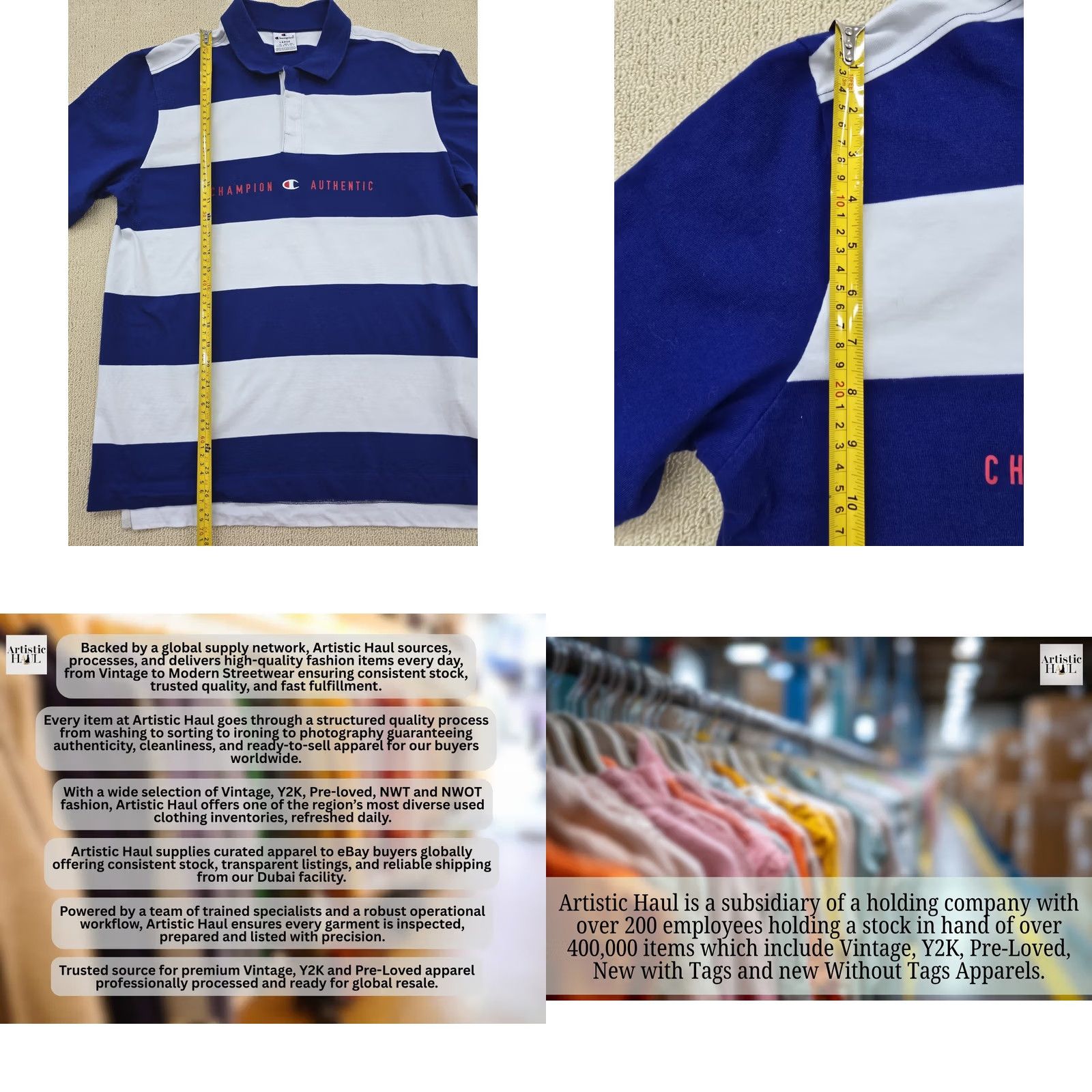 Champion Champion Navy White Striped Polo Shirt Men's L 100% Cotton Size US L / EU 52-54 / 3 - 8 Thumbnail