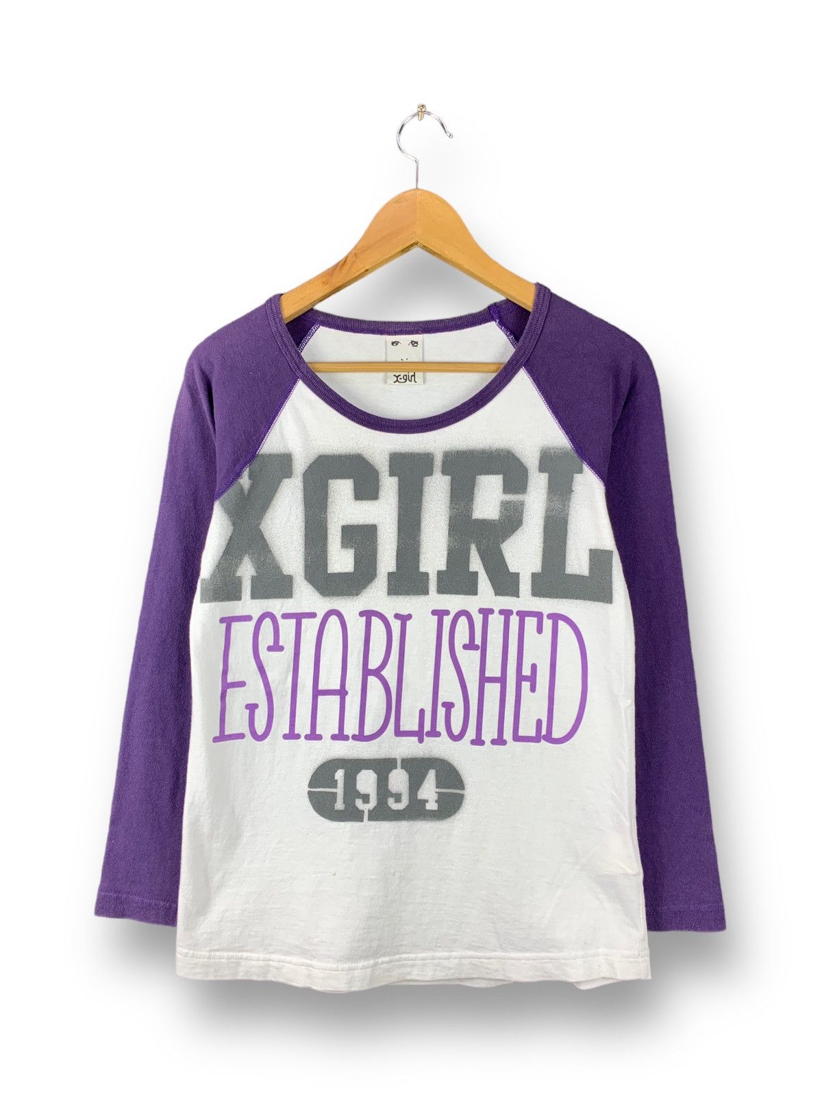 image of Steals! Xgirl Xlarge Streetwear Longsleeves Tee Skate Surf in White/Purple, Women's (Size Small)