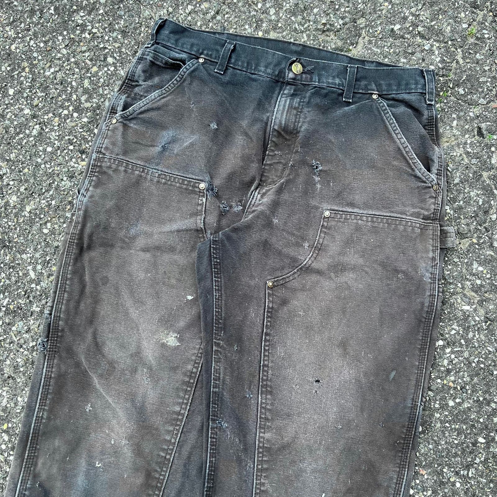 Carhartt × Vintage Vintage carhartt crazy faded black double knee work pants Size US 32 / EU 48 - 2 Thumbnail