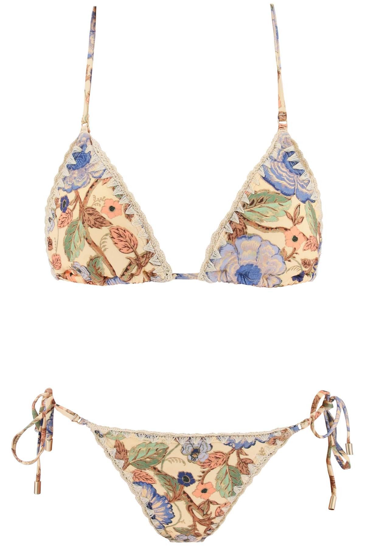 image of Zimmermann "junie Crochet Edge Bik in Ivory Blue Floral, Women's (Size Medium)