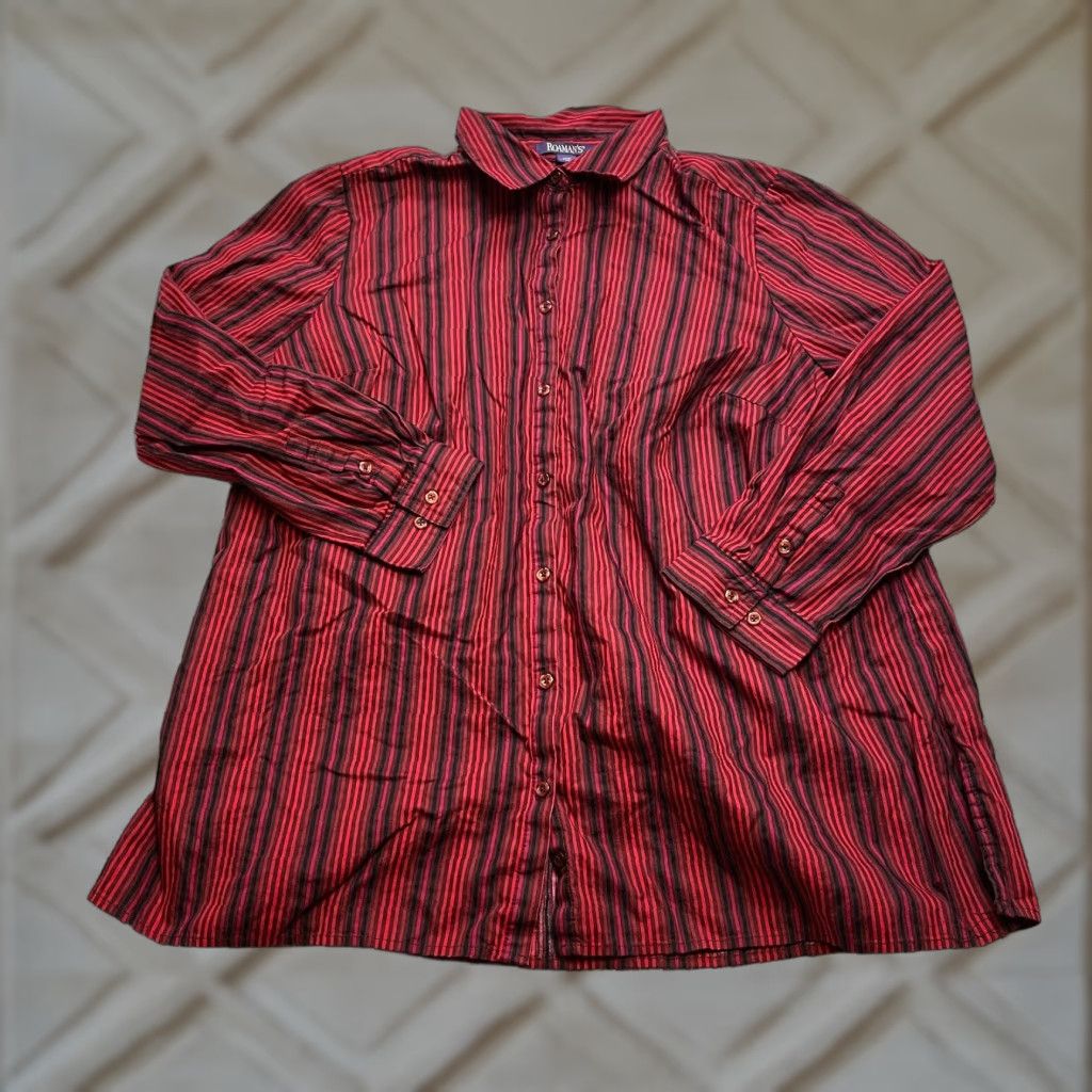 Vintage Romans Button Up Shirt Womens 20W Plus Red Blue Striped Long Sleeve Collared Top Size 3XL / US 20-22 - 1 Thumbnail