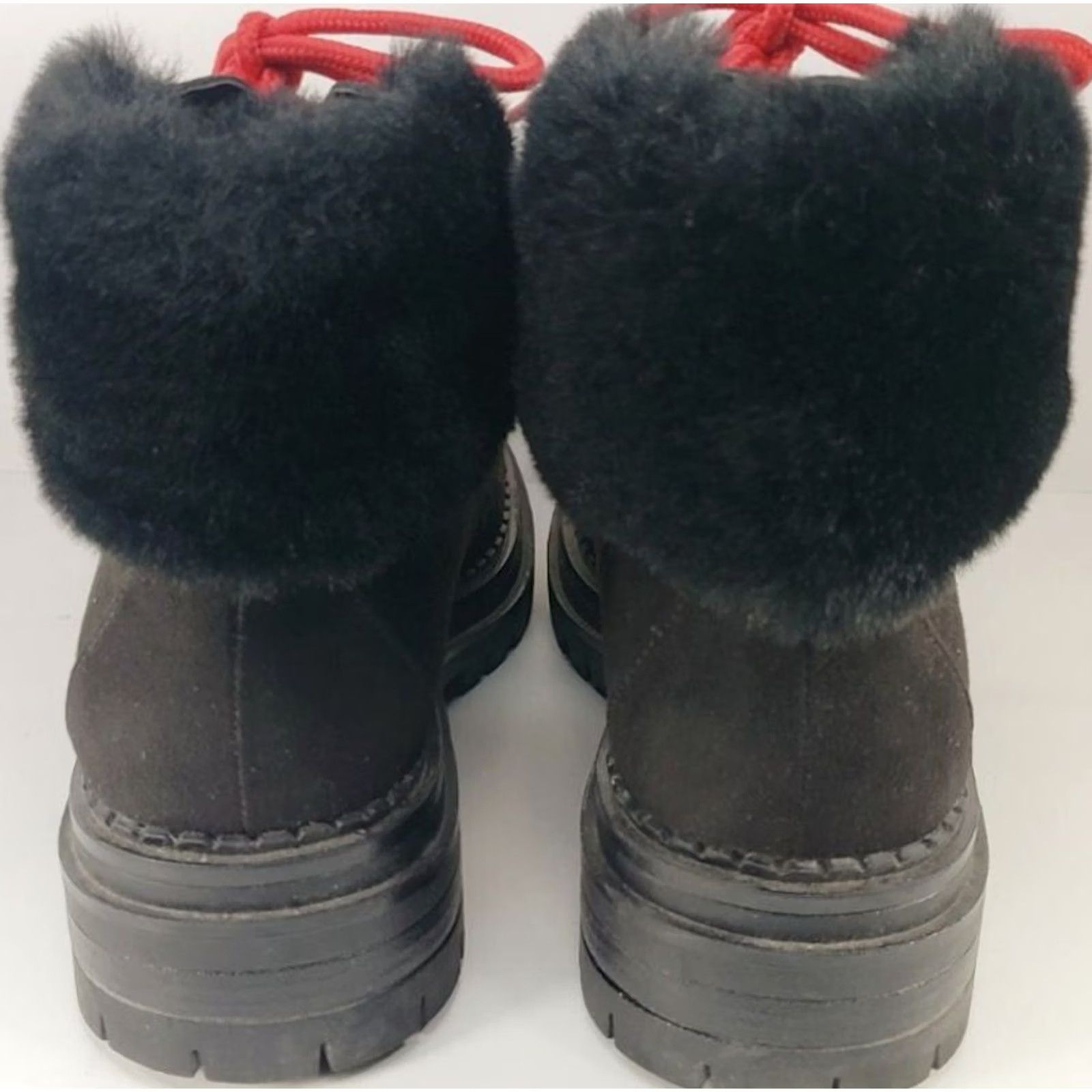 Sugar Sugar Boots Womens Black Rolls Women Winter Suede Lugged Soles Red Laced Hiker Size US 8 / IT 38 - 6 Thumbnail