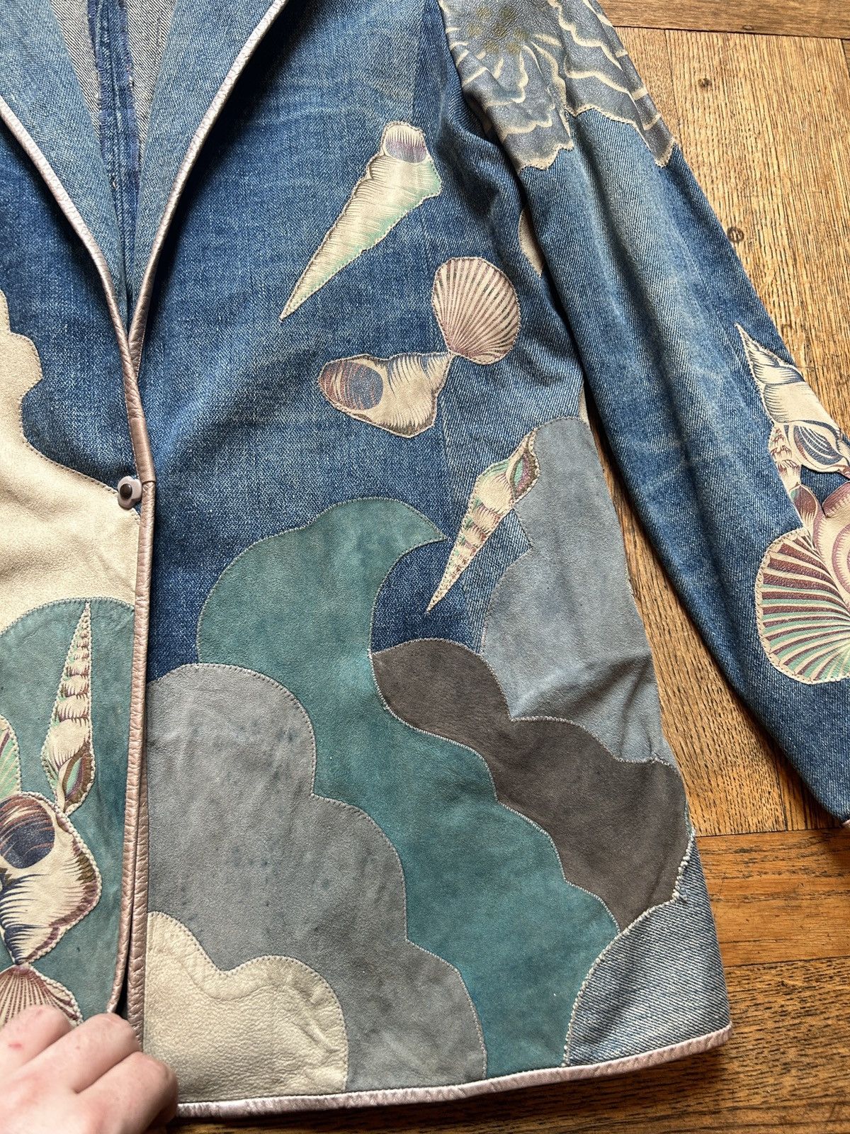 Roberto Cavalli 1970s Mermaid Patchwork Leather and Denim Blazer Size US S / EU 44-46 / 1 - 10 Thumbnail