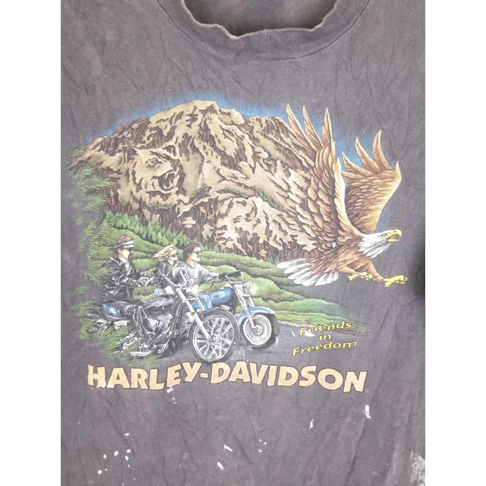 Harley Davidson Harley-Davidson T-Shirt Shirt XL Black Men Vintage 90's Sun Faded Trashed Single Stitch Crew Neck Short Sleeve Cotton Size US XL / EU 56 / 4 - 2 Thumbnail