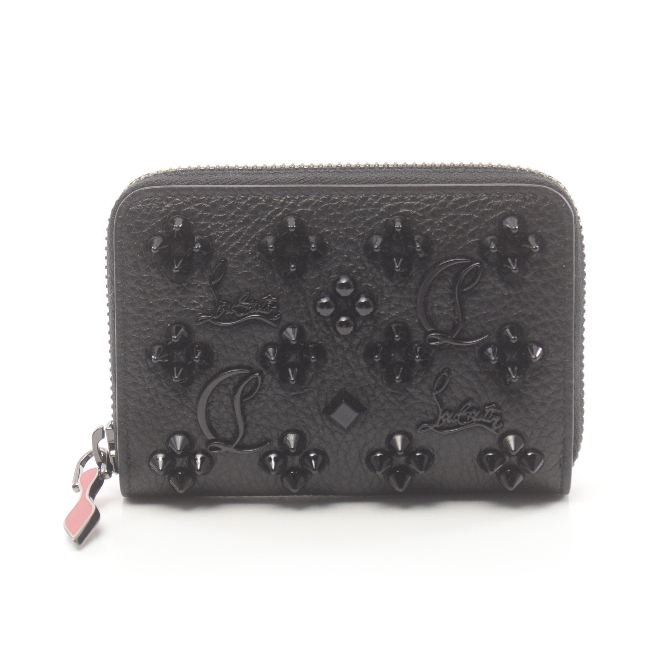 Christian Louboutin Christian Louboutin Panettone Round Fastener Coin Purse Leather Black Spike Studs Size ONE SIZE - 1 Thumbnail