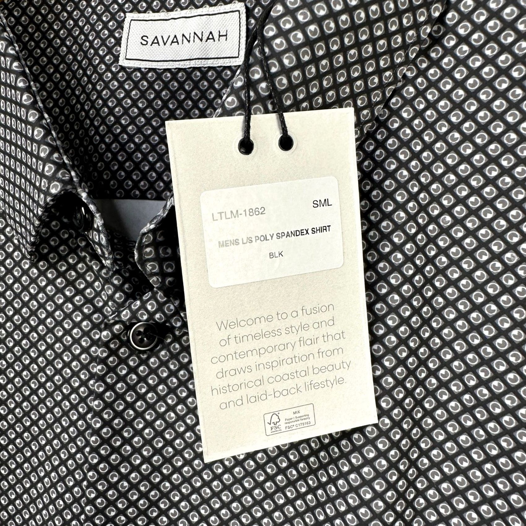 Vintage Savannah Mens Button-Up Shirt Small Black Geometric Performance Poly Spandex NEW Size US S / EU 44-46 / 1 - 4 Thumbnail