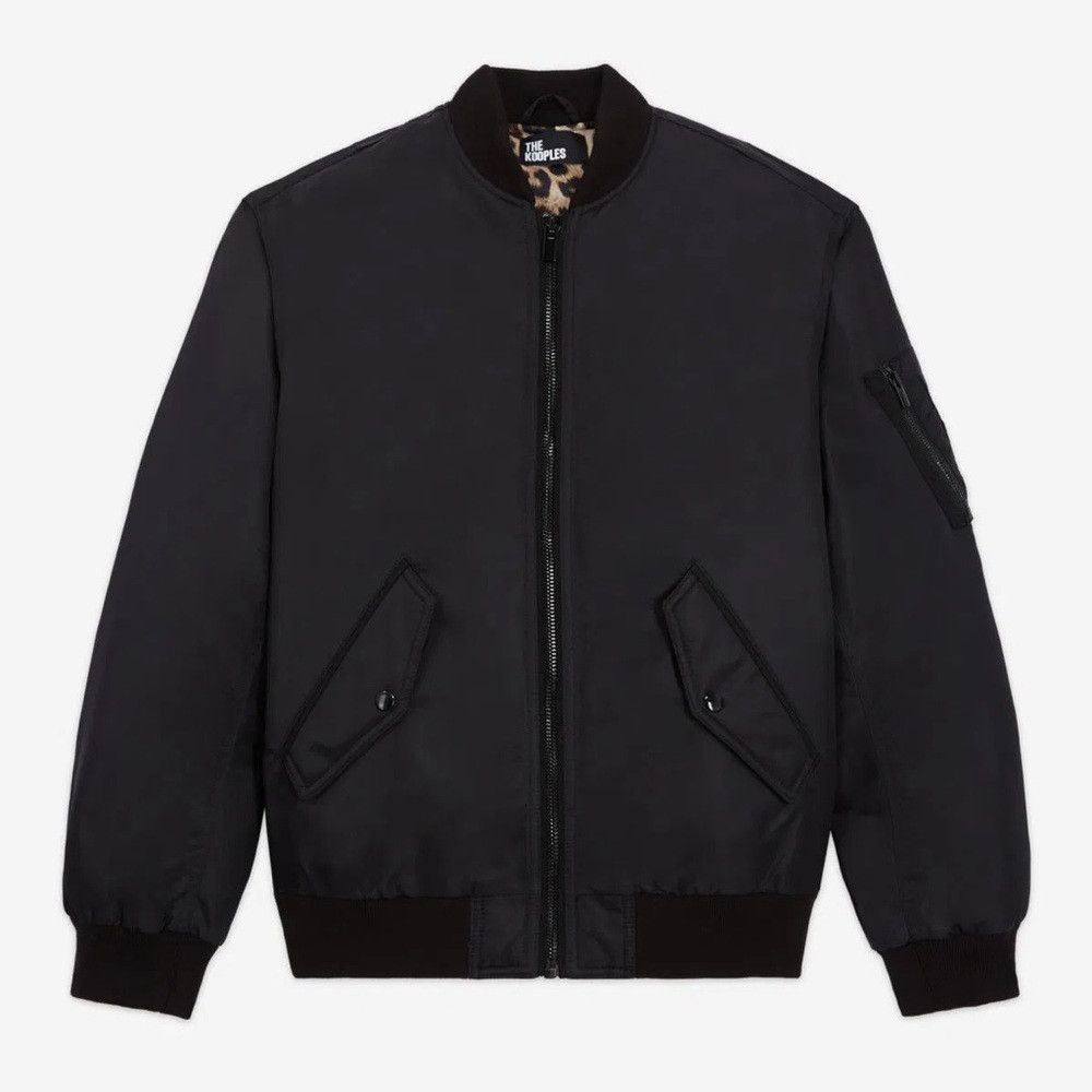 The Kooples The Kooples Black Satin Bomber Jacket Leopard Lining NWT Size XL / US 12-14 / IT 48-50 - 3 Thumbnail