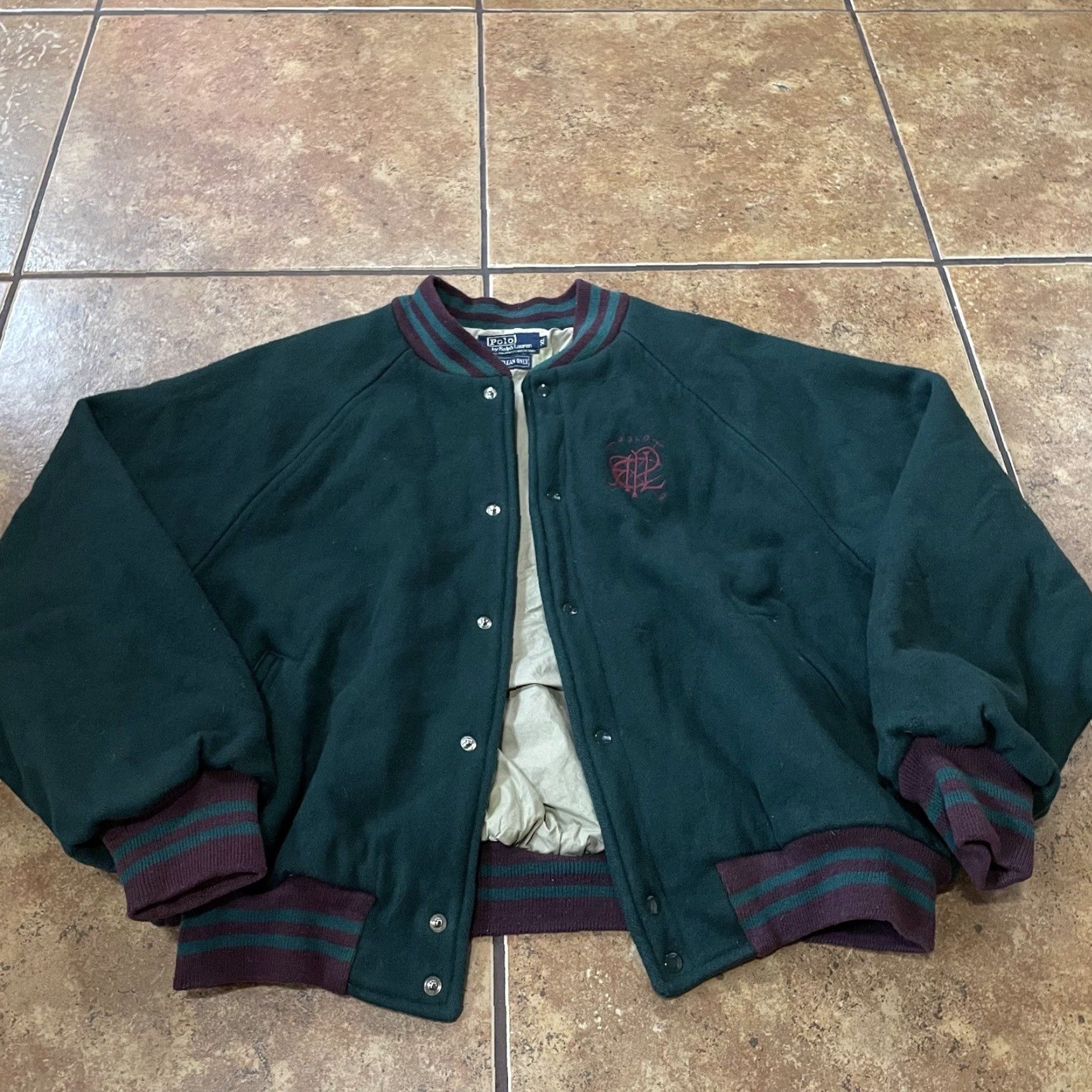 Polo Ralph Lauren VTG Polo Ralph Lauren Bomber Jacket XL Green Wool Scribble Crest 80s 90s Mens Jacket Size US XL / EU 56 / 4 - 3 Thumbnail