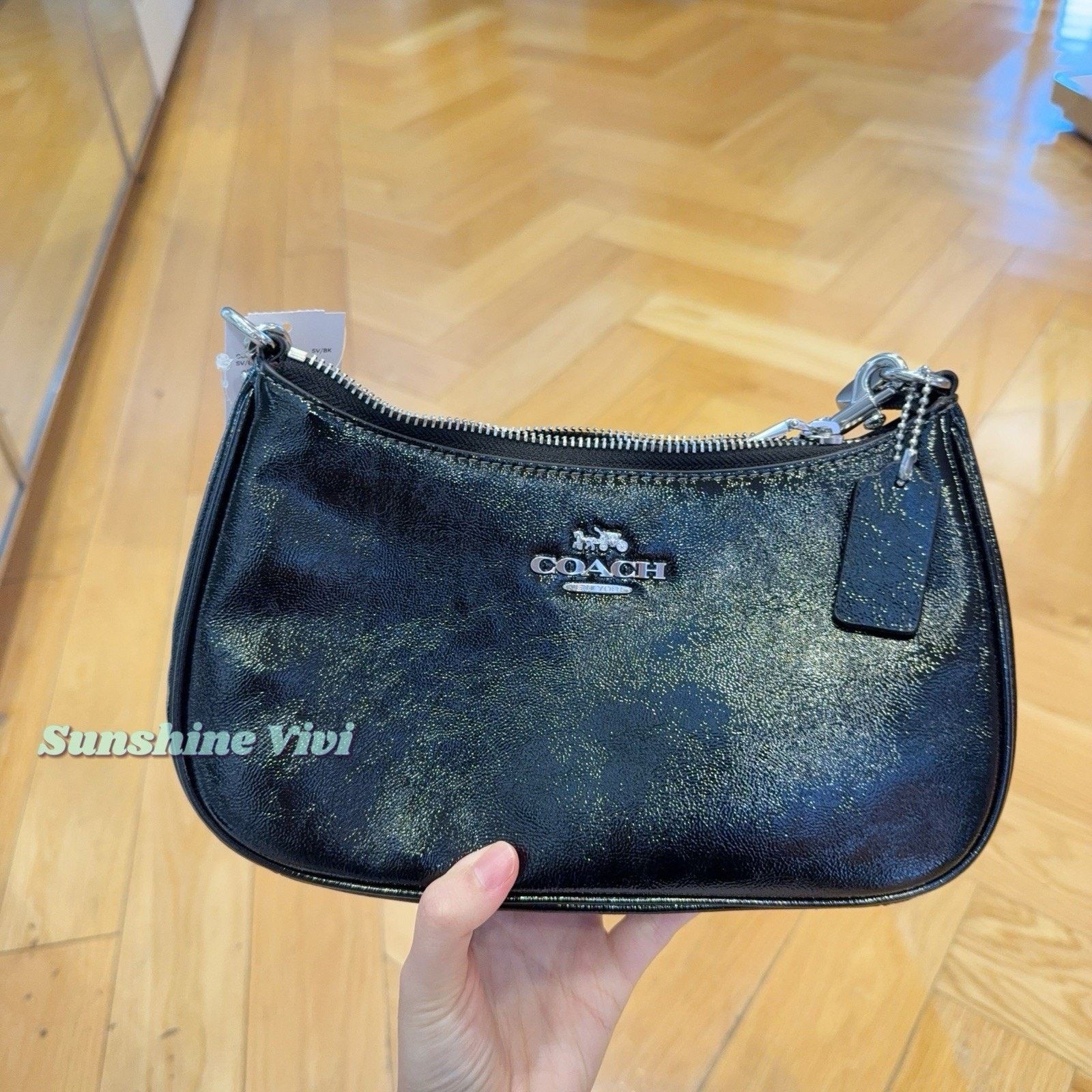 Coach NWT COACH Teri Shoulder Bag CCD78 Black Patent Leather Size ONE SIZE - 1 Thumbnail