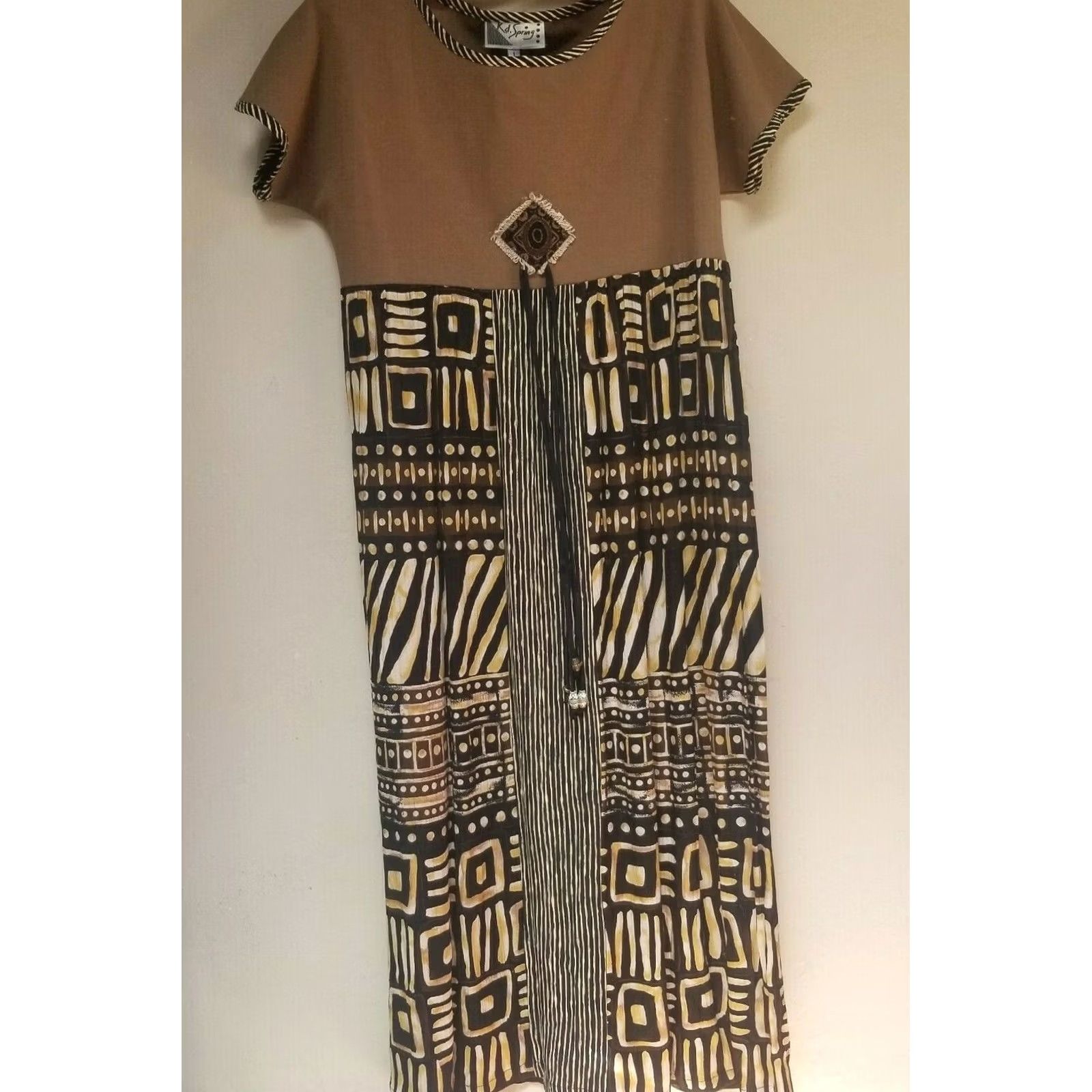Vintage VINTAGE KD Spring Womens Shirt? Maxi Dress Brown Ethnic Design Short Sleeve 1 Regular XS? (invalid) Size 25" / US 0 / IT 36 - 2 Thumbnail