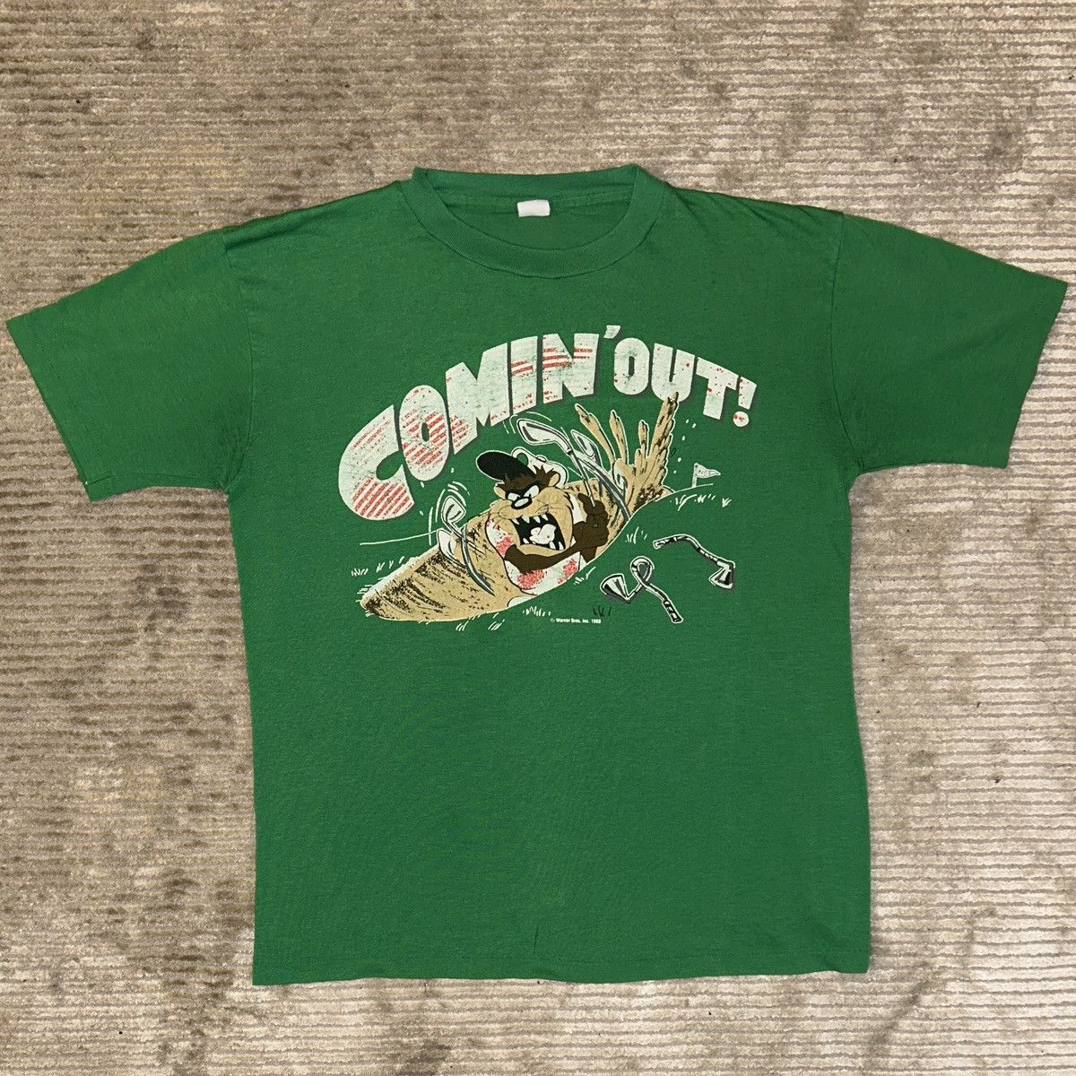 Vintage Vintage 1988 Warner Bros. Taz “COMIN’ OUT!” Tee – Green Size US M / EU 48-50 / 2 - 1 Thumbnail