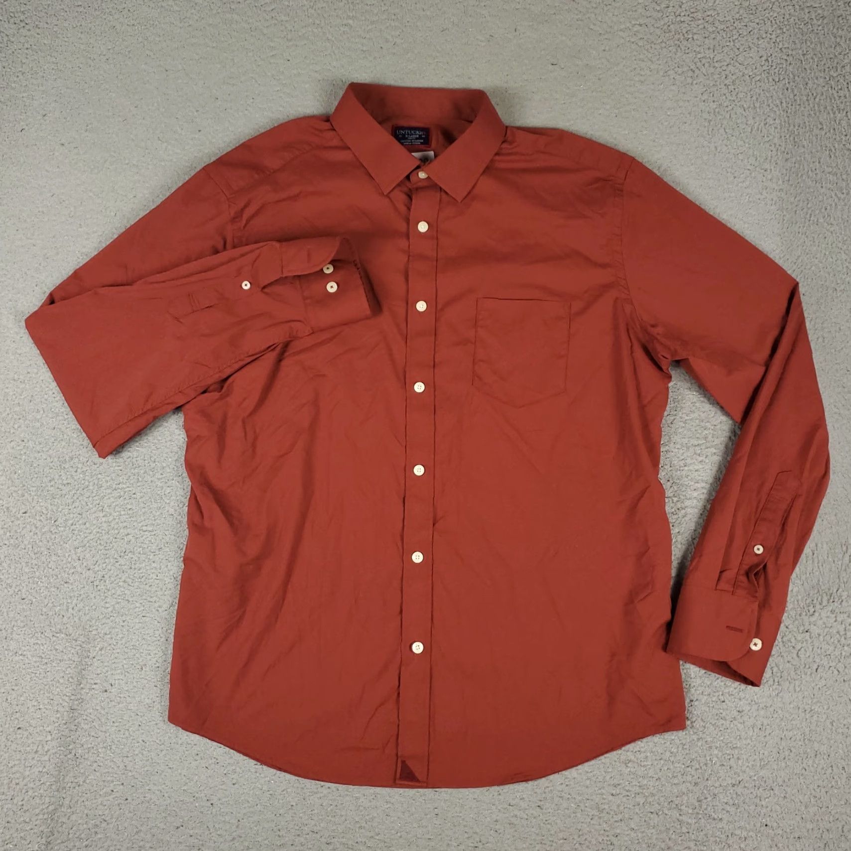 UNTUCKit UNTUCKit Shirt Mens XL Rust Nylon Stretch Button Up Long Sleeve Solid Casual Vacation Classics Mens XL Red Nylon Stretch Button-Up Shirt Size US XL / EU 56 / 4 - 2 Thumbnail