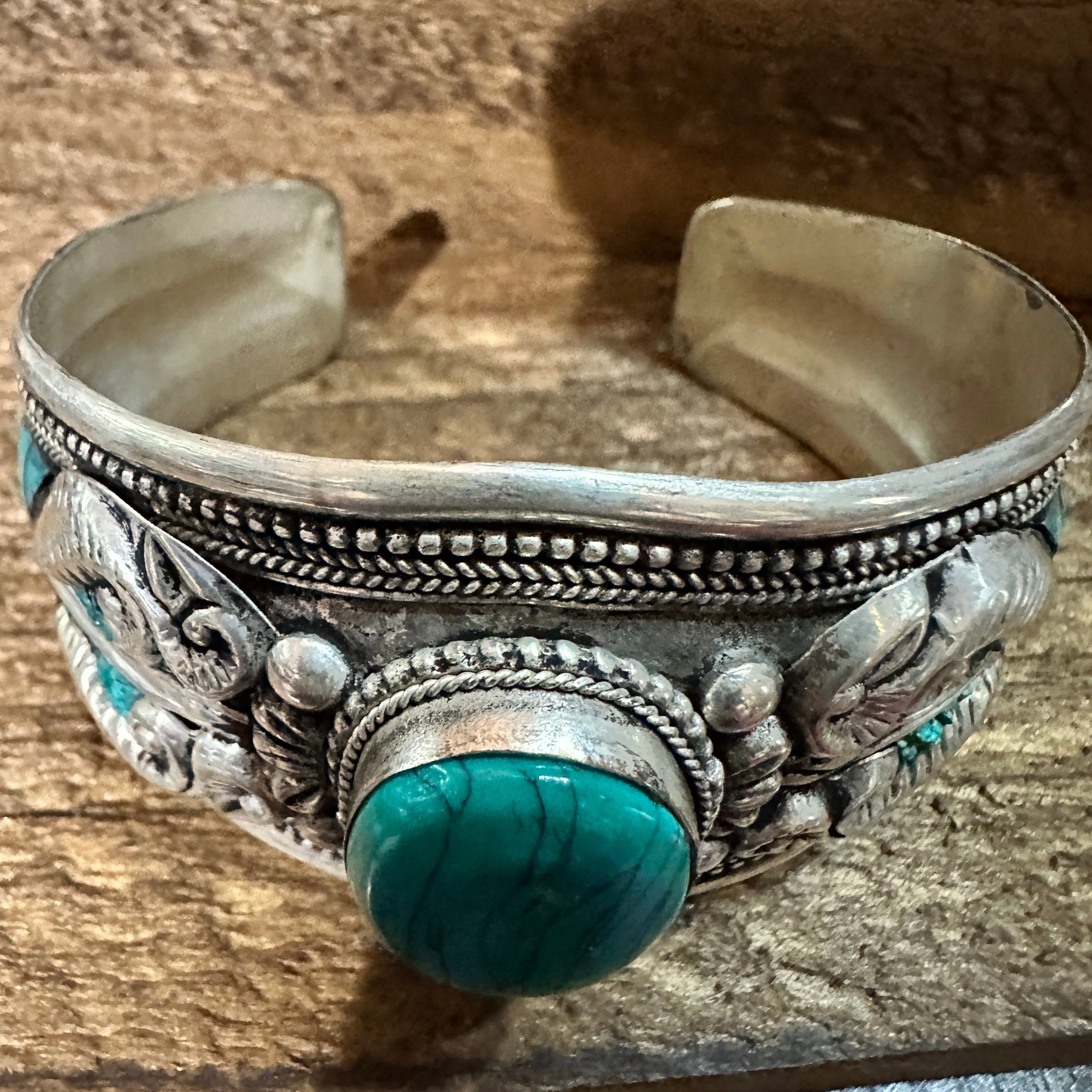 Other German Silver Bangle with Vibrant Blue Turquoise Natural Sto Size ONE SIZE - 7 Thumbnail
