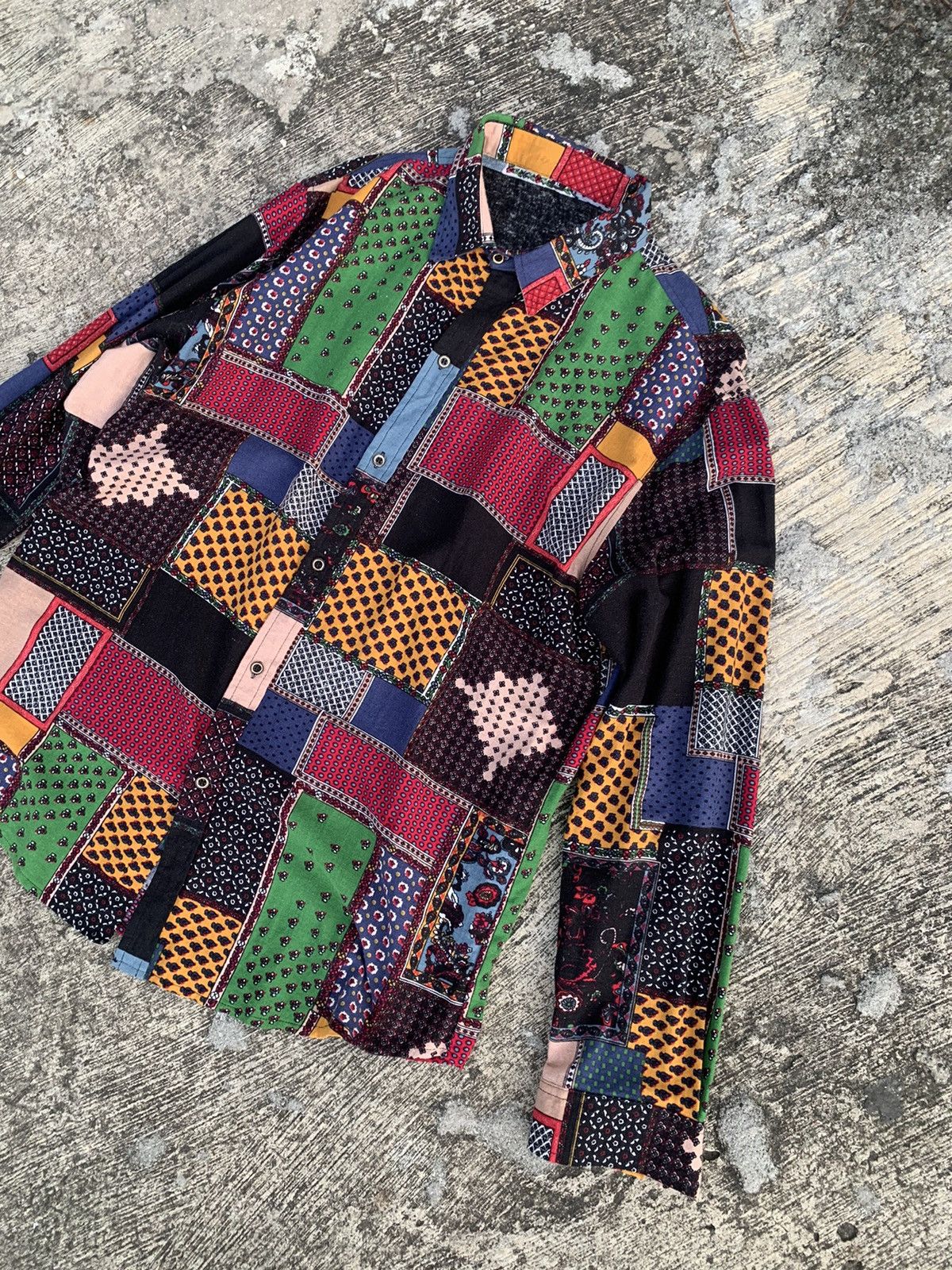 Designer × Issey Miyake × Japanese Brand Rare 🔥 multicolor longsleeve button up patchwork style Size XL / US 12-14 / IT 48-50 - 4 Thumbnail