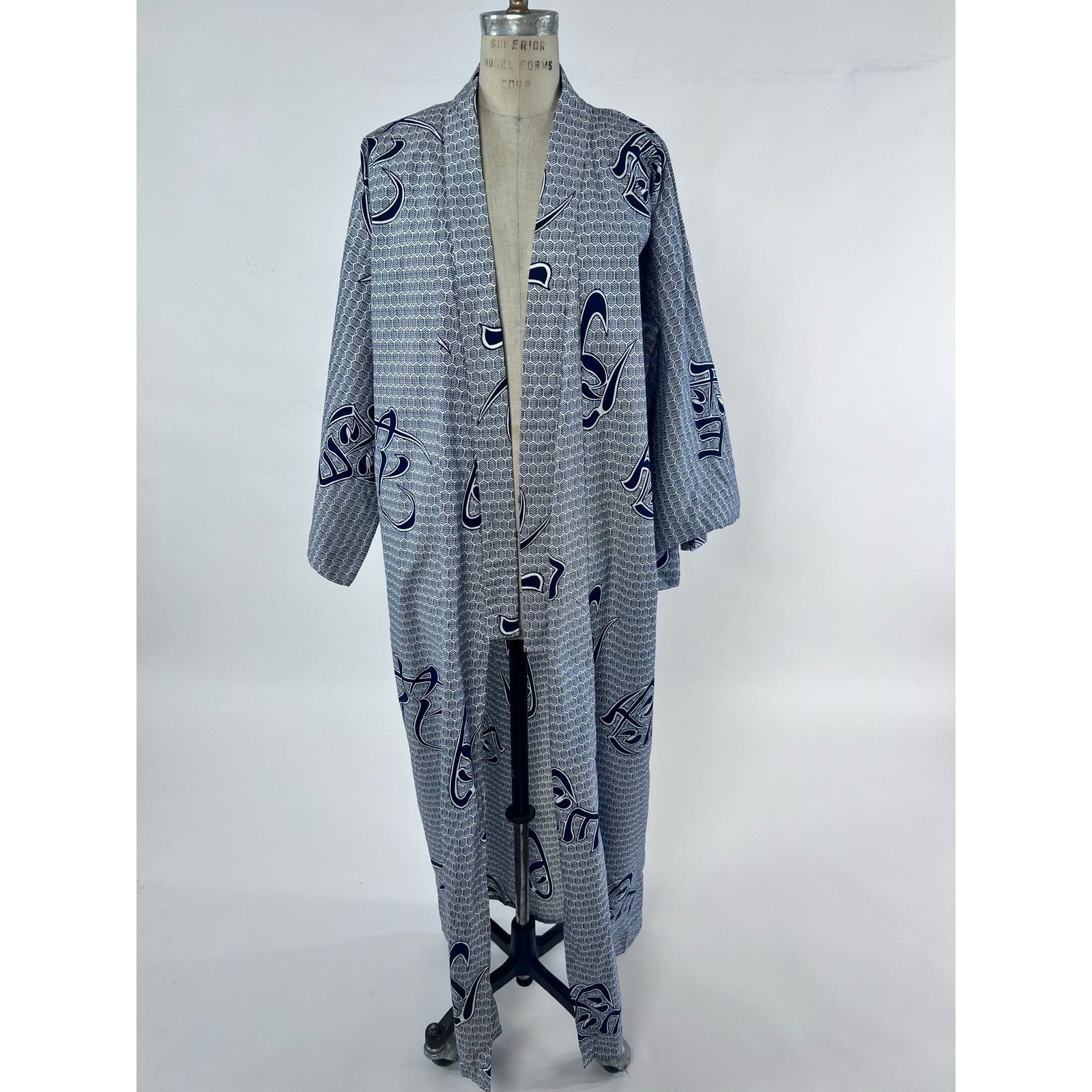 Vintage VTG 70s Kimono Streetwear Duster Navy White Japanese Unisex Size US XL / EU 56 / 4 - 1 Thumbnail