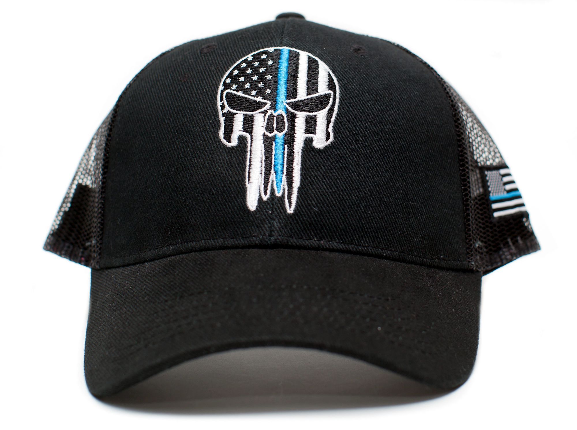 Other Skull Thin Blue Line USA Flag Adult One-Size Cap Hat Black Size ONE SIZE - 2 Thumbnail