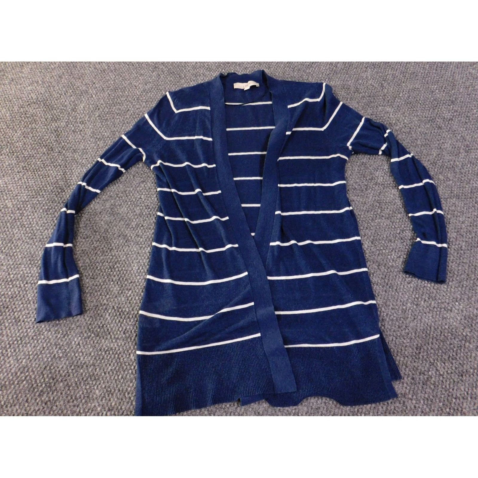 Loft LOFT Cardigan Womens Small Blue Striped Lightweight Cable Knit Crew Neck Sweater Casual All Seasons Spring Fall Girls Women Mens Size S / US 4 / IT 40 - 2 Thumbnail
