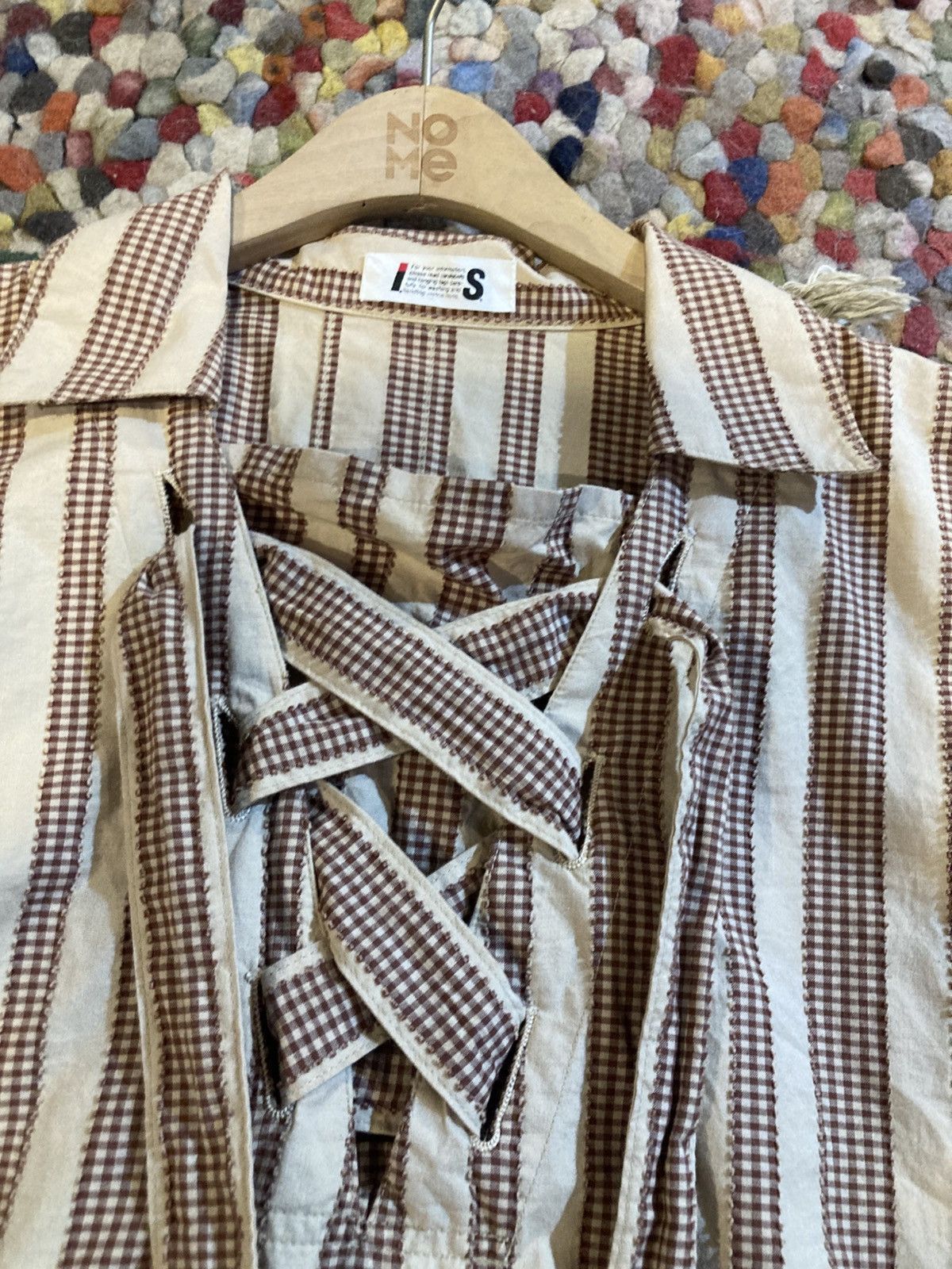 Issey Miyake 80s Issey Miyake Lace Up Striped Shirt Size L / US 10 / IT 46 - 5 Thumbnail