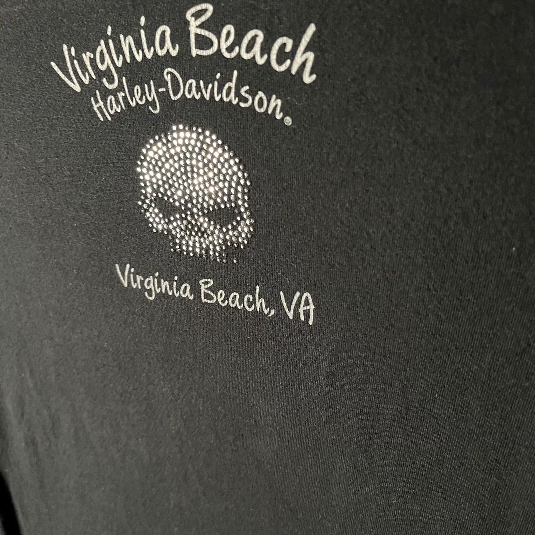 Harley Davidson Harley-Davidson Shirt Womens Large Black Rhinestone Skull Virginia Beach VA Size L / US 10 / IT 46 - 6 Thumbnail