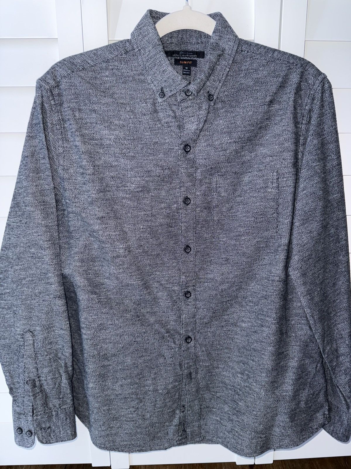 Marc Anthony Marc Anthony Slim Fit Grey Textured Button-Down Shirt Size US M / EU 48-50 / 2 - 3 Thumbnail