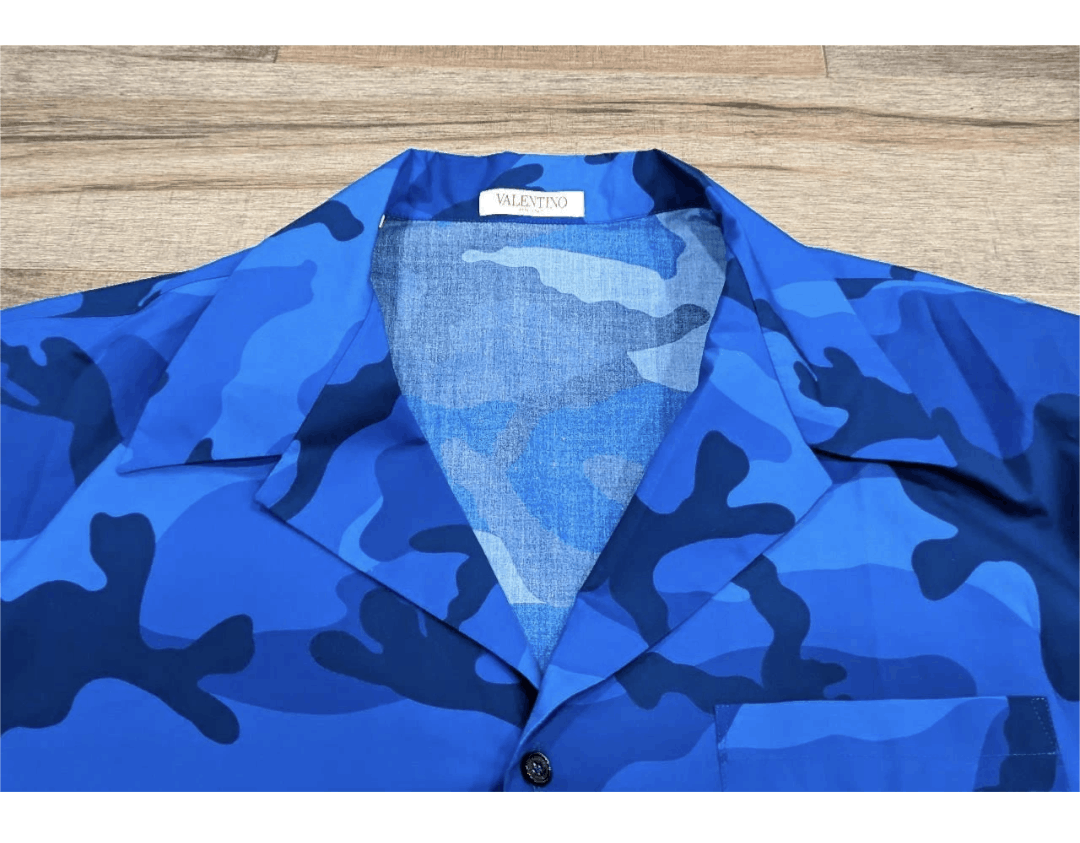 Valentino Valentino "Popeline" Button Up Camp Shirt Blue Camo 48 Size US M / EU 48-50 / 2 - 2 Thumbnail