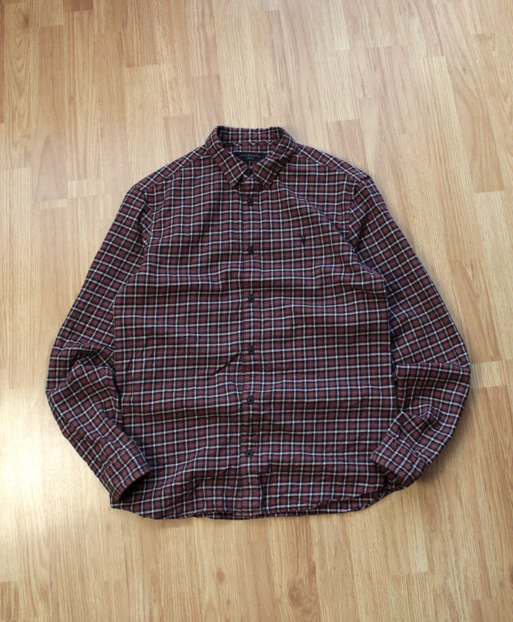 Allsaints 🔥 AllSaints Olney Maroon Check Cotton Wool LS Shirt Button Size US M / EU 48-50 / 2 - 2 Thumbnail