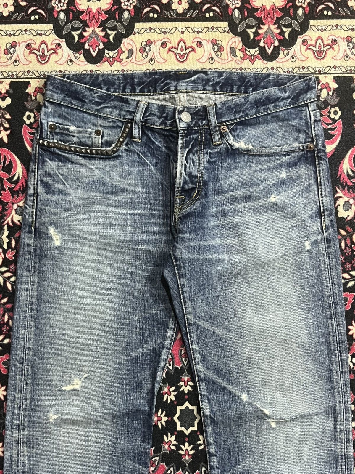 Hysteric Glamour Japanese Brand Hysteric Glamour Blue Whisker Studded Jeans Size US 30 / EU 46 - 4 Thumbnail