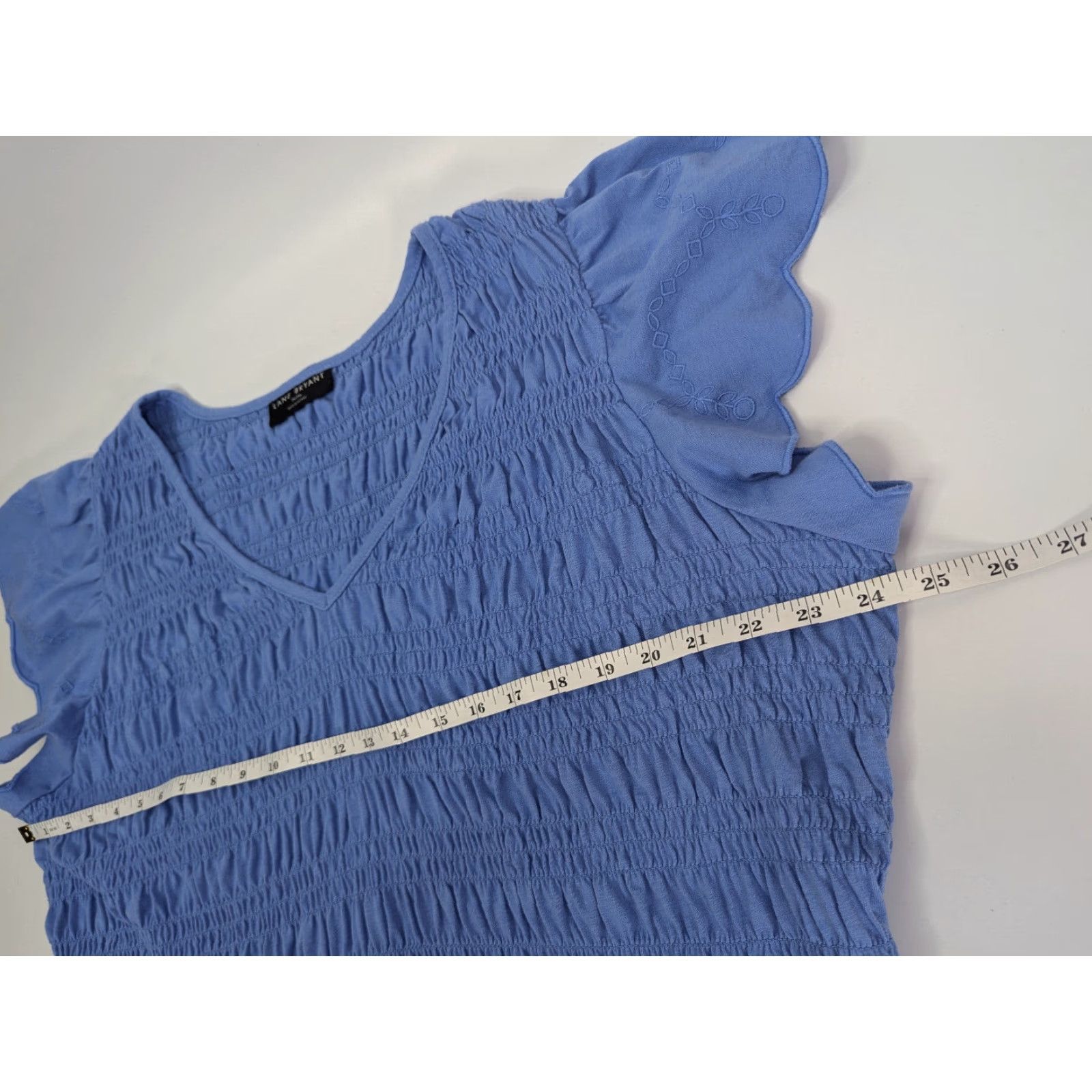 Vintage Lane Bryant Women's Blouse Shirt V-Neck Flutter Sleeve Smocked Peplum Top Size 26/28 Blue) Size 4XL / US 24-26 - 4 Thumbnail