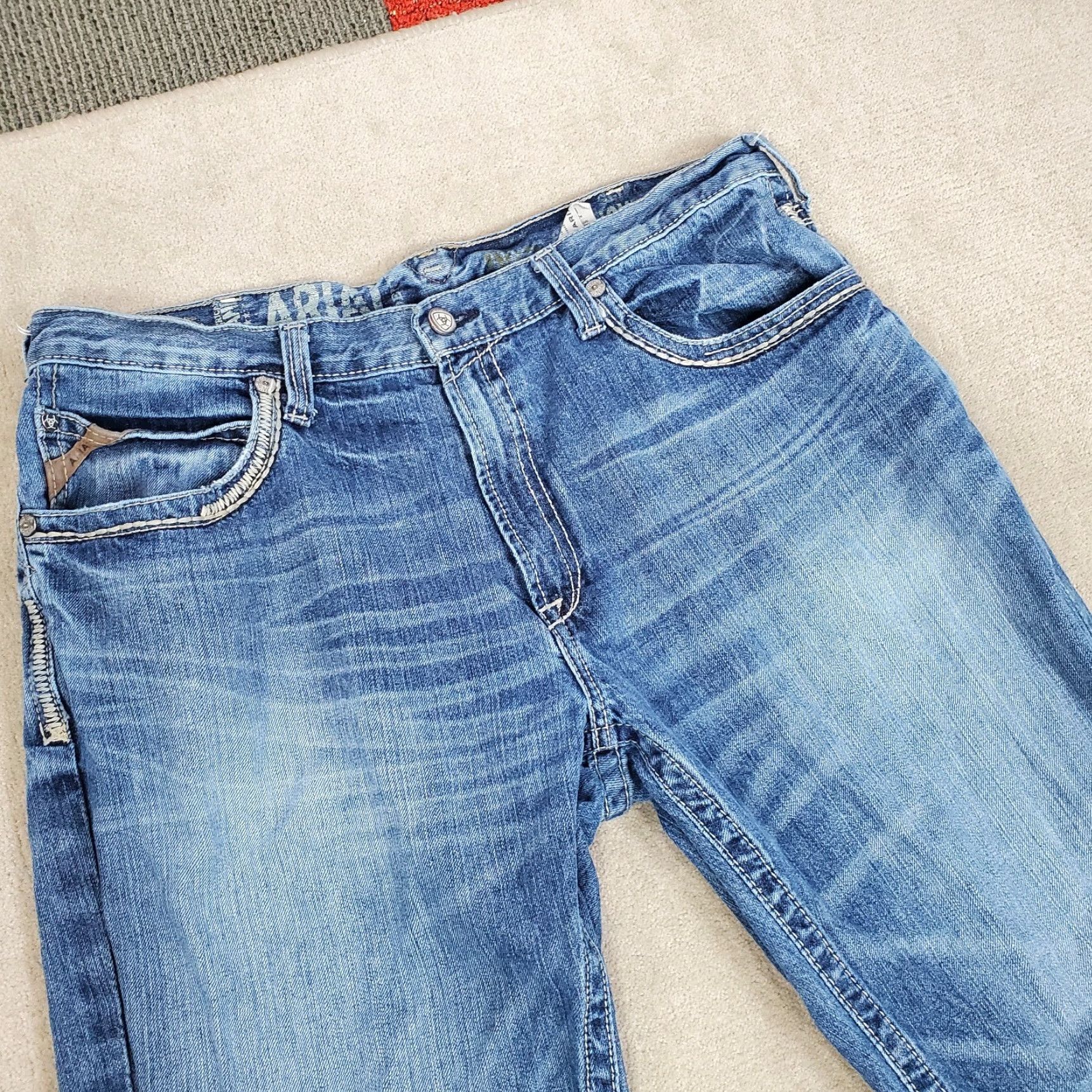 Ariat Ariat Jeans Mens 38x32 Blue Medium Wash Regular Fit Straight Leg Denim Western Size US 38 / EU 54 - 2 Thumbnail