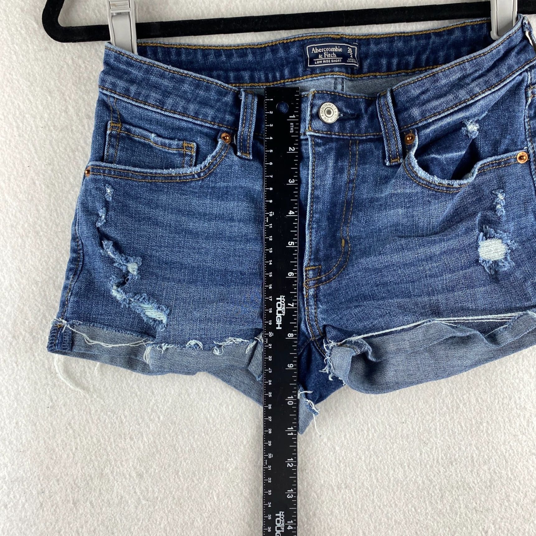 Abercrombie & Fitch Abercrombie & Fitch Low Rise Shorts Womens 26 / 2 Blue Denim Cuffed Stretch Pocket Logo Casual Summer Modern 2-3in Inseam Womens Size 26" / US 2 / IT 38 - 4 Thumbnail