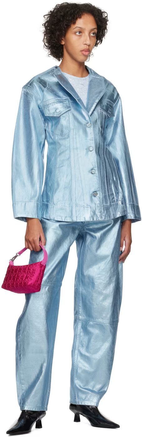 Ganni USD595 GANNI BLUE FOIL DENIM JACKET Size XS / US 0-2 / IT 36-38 - 11 Thumbnail